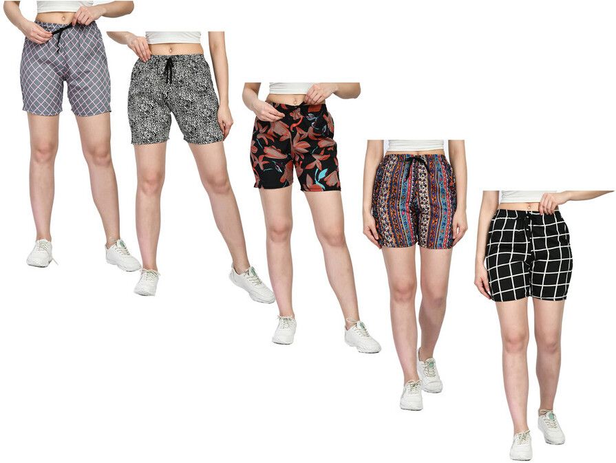 kavya Pack of 5 Printed Women Silver, Multicolor, Black Regular Shorts-picture-32