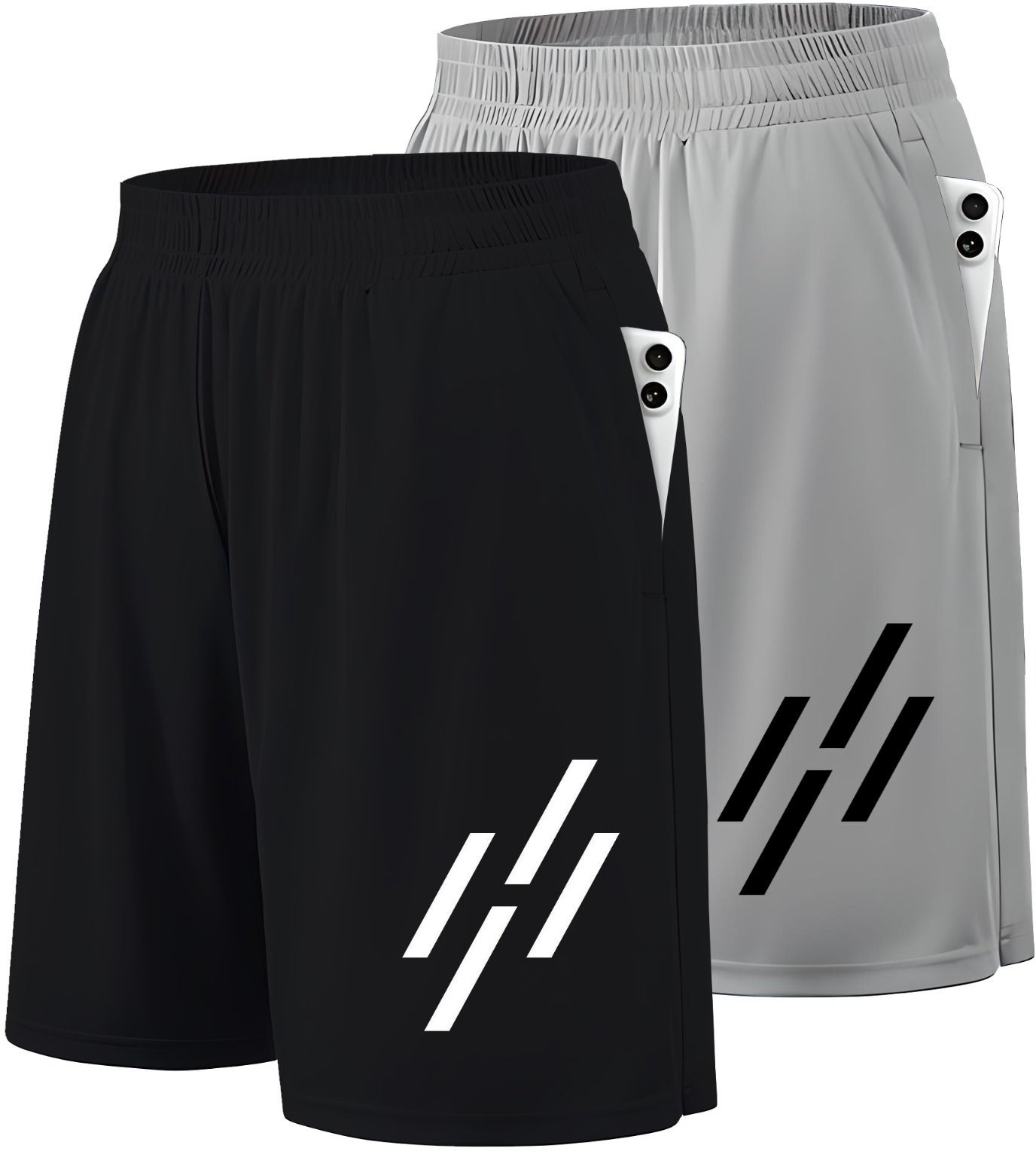 denlike' Pack of 2 Solid, Graphic Print Men Black, Grey Gym Shorts, Sports Shorts, Running Shorts, Basic Shorts-picture-16