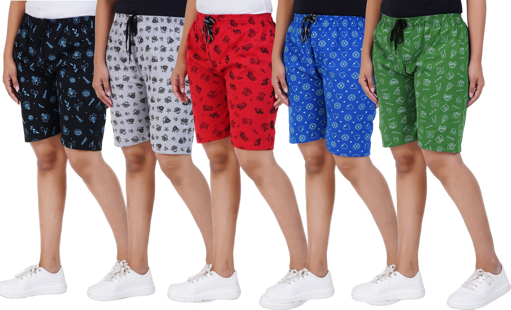 afra Pack of 5 Printed Women Multicolor Casual Shorts-picture-0