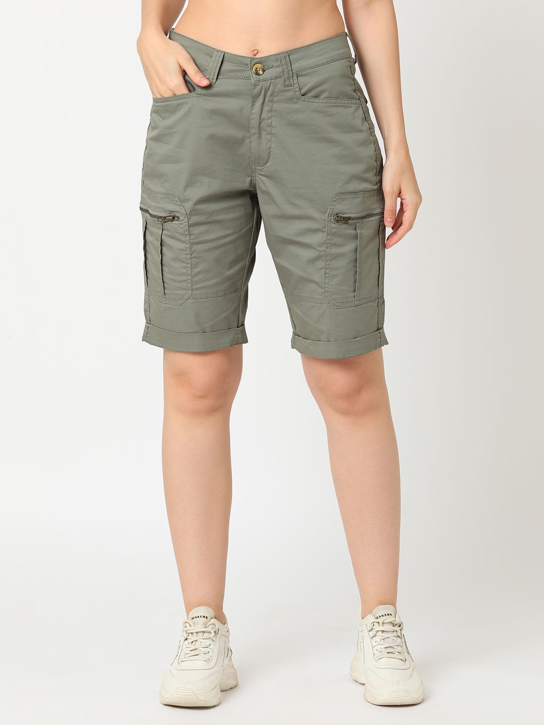 globus Dyed/Washed Women Green Cargo Shorts-picture-17