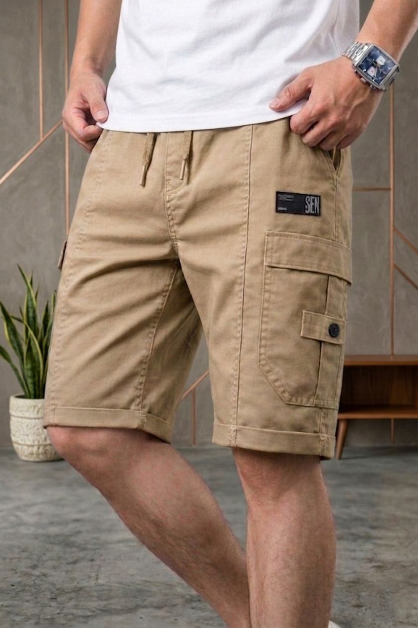 ollexo Solid Men Khaki Cargo Shorts, Regular Shorts, Basic Shorts, Casual Shorts-picture-10