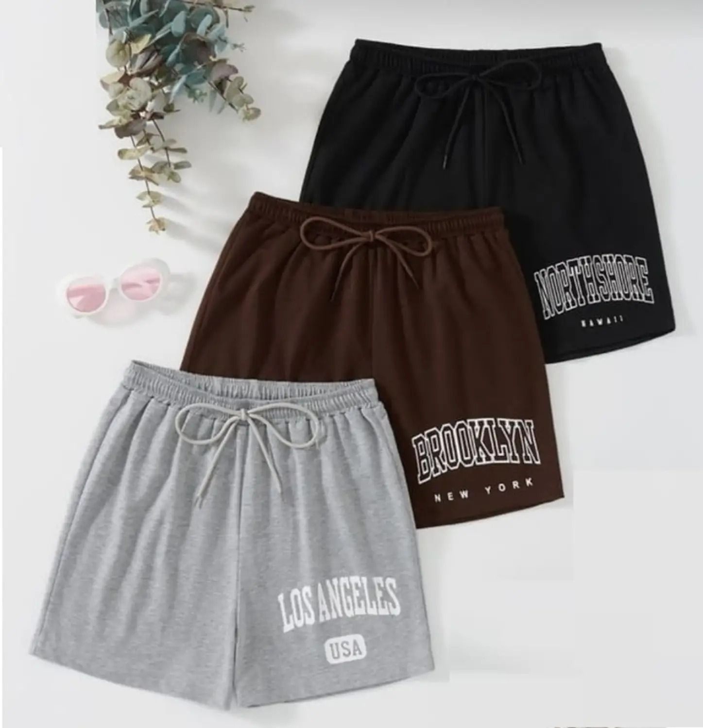 duscho Pack of 3 Solid, Graphic Print Women Black, Brown, Grey Casual Shorts, Basic Shorts, Gym Shorts-picture-24