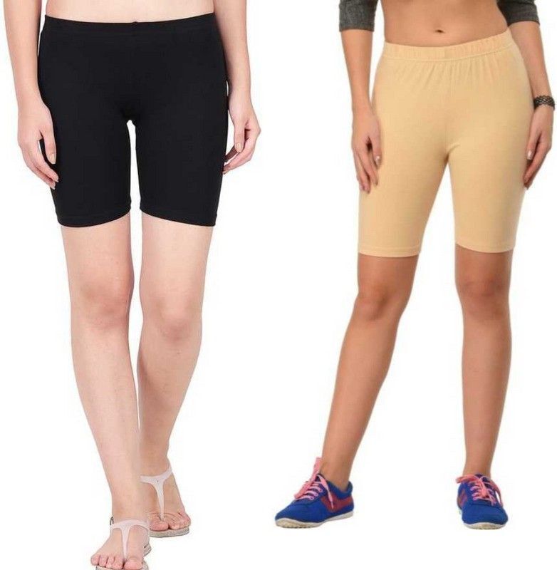 vishwakarm trend Pack of 2 Solid Women Beige, Black Cycling Shorts-picture-14