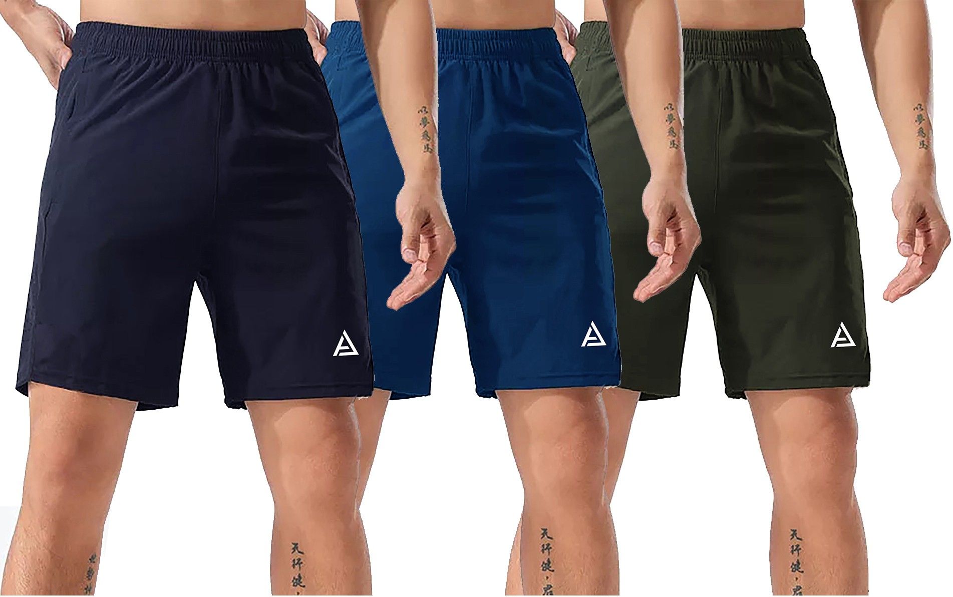 avolt Pack of 3 Solid Men Dark Blue, Blue, Green Sports Shorts, Gym Shorts, Basic Shorts, Regular Shorts, Running Shorts-picture-12