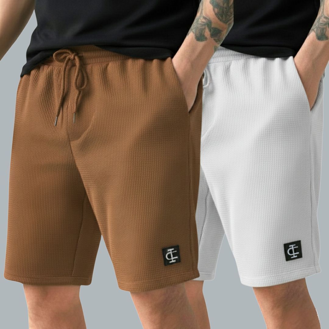 indiclub Pack of 2 Self Design Men Silver, Brown Casual Shorts-picture-16