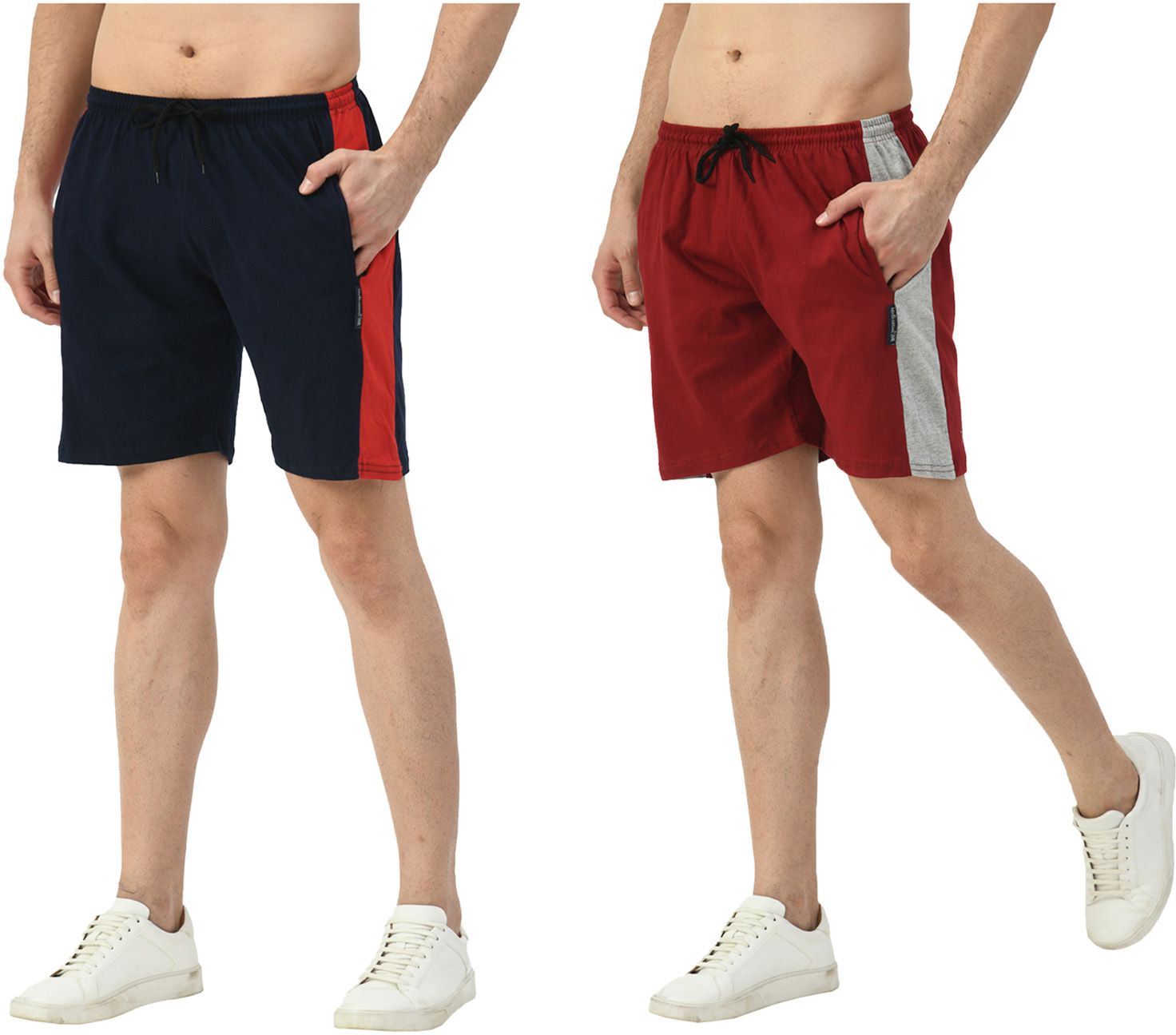 Pack of 2 Color Block Men Dark Blue, Red Bermuda Shorts-image-10