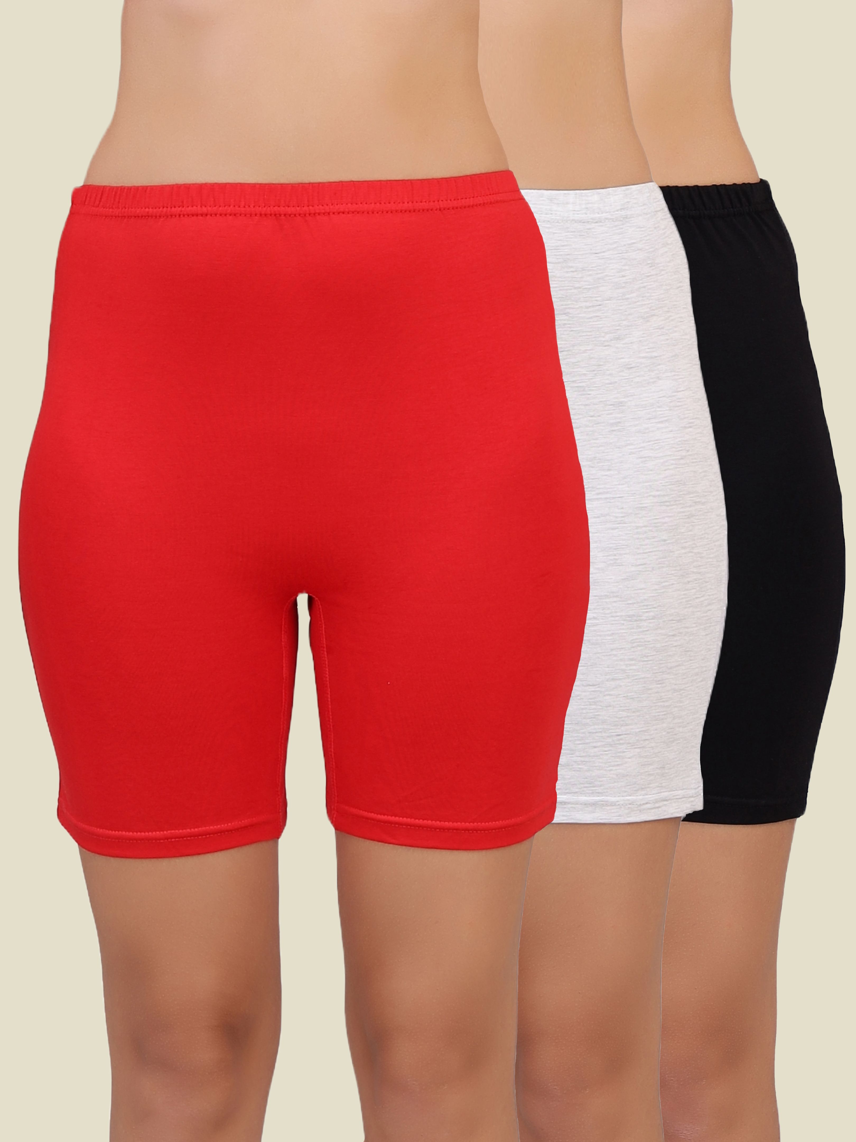selfcare Pack of 3 Solid Women Grey, Black, Red Cycling Shorts, Gym Shorts, Night Shorts, Regular Shorts, Running Shorts-picture-19