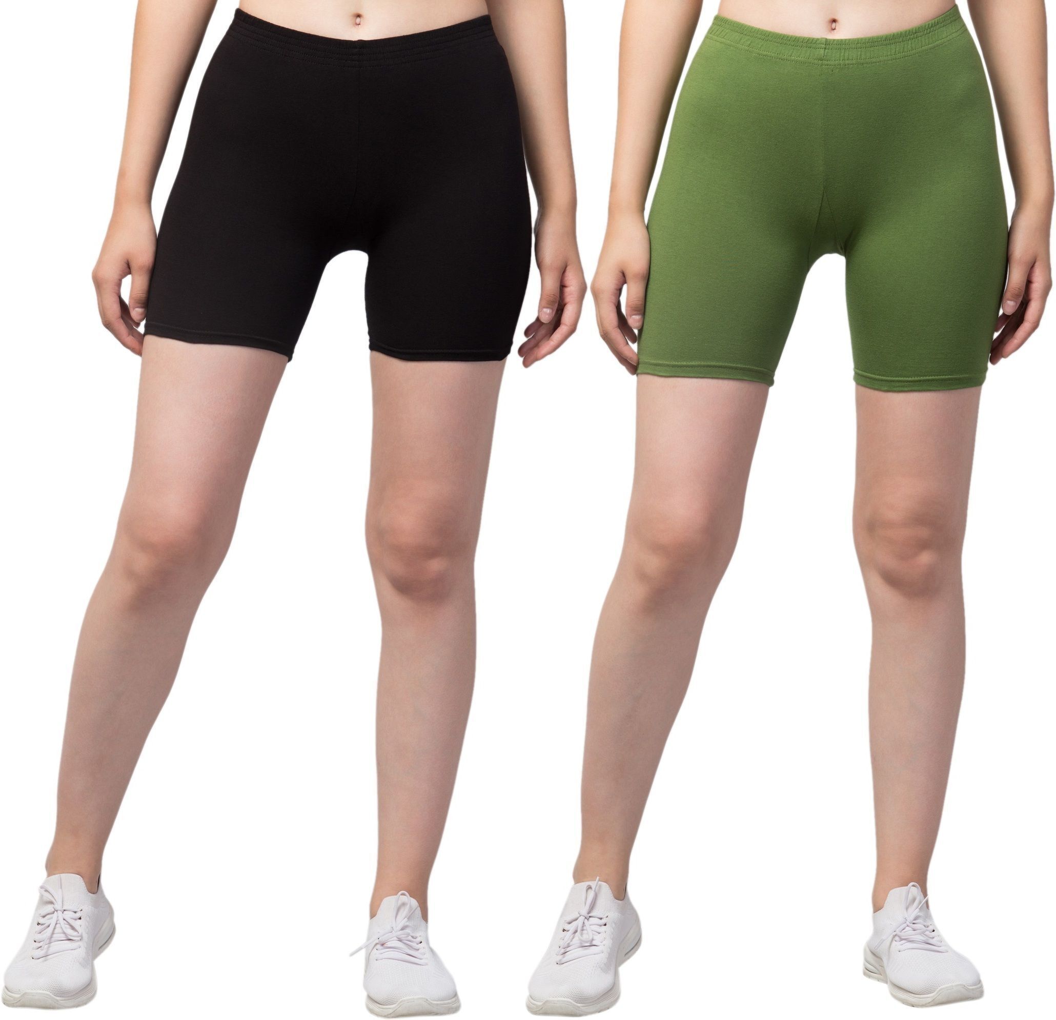 the klowt co Pack of 2 Solid Women Black, Green Sports Shorts-picture-27