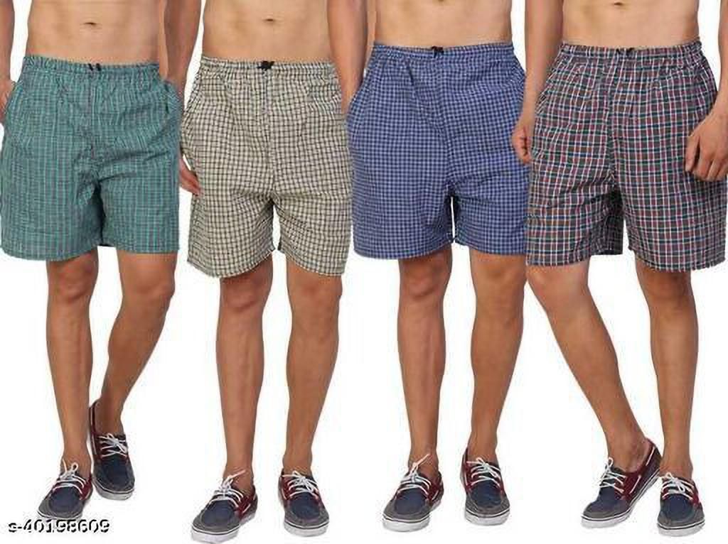Pack of 4 Checkered Men Green, Blue, Red, Yellow Bermuda Shorts-image-17