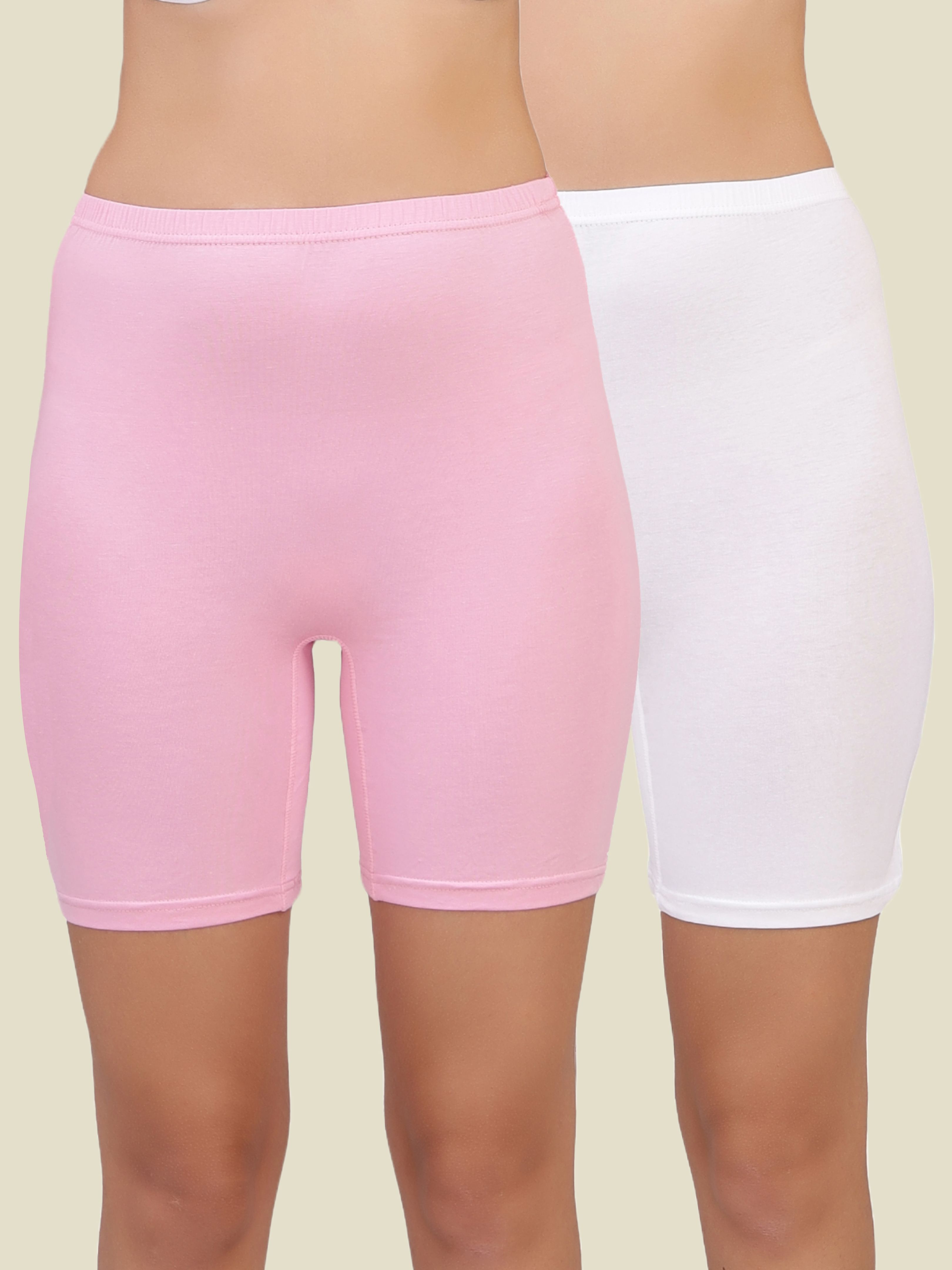 selfcare Pack of 2 Solid Women White, Pink Cycling Shorts, Gym Shorts, Night Shorts, Regular Shorts, Running Shorts-picture-34
