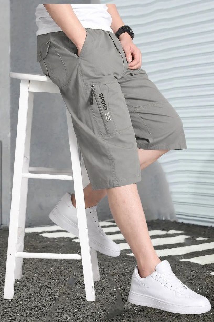 Solid Men Grey Cargo Shorts-image-34