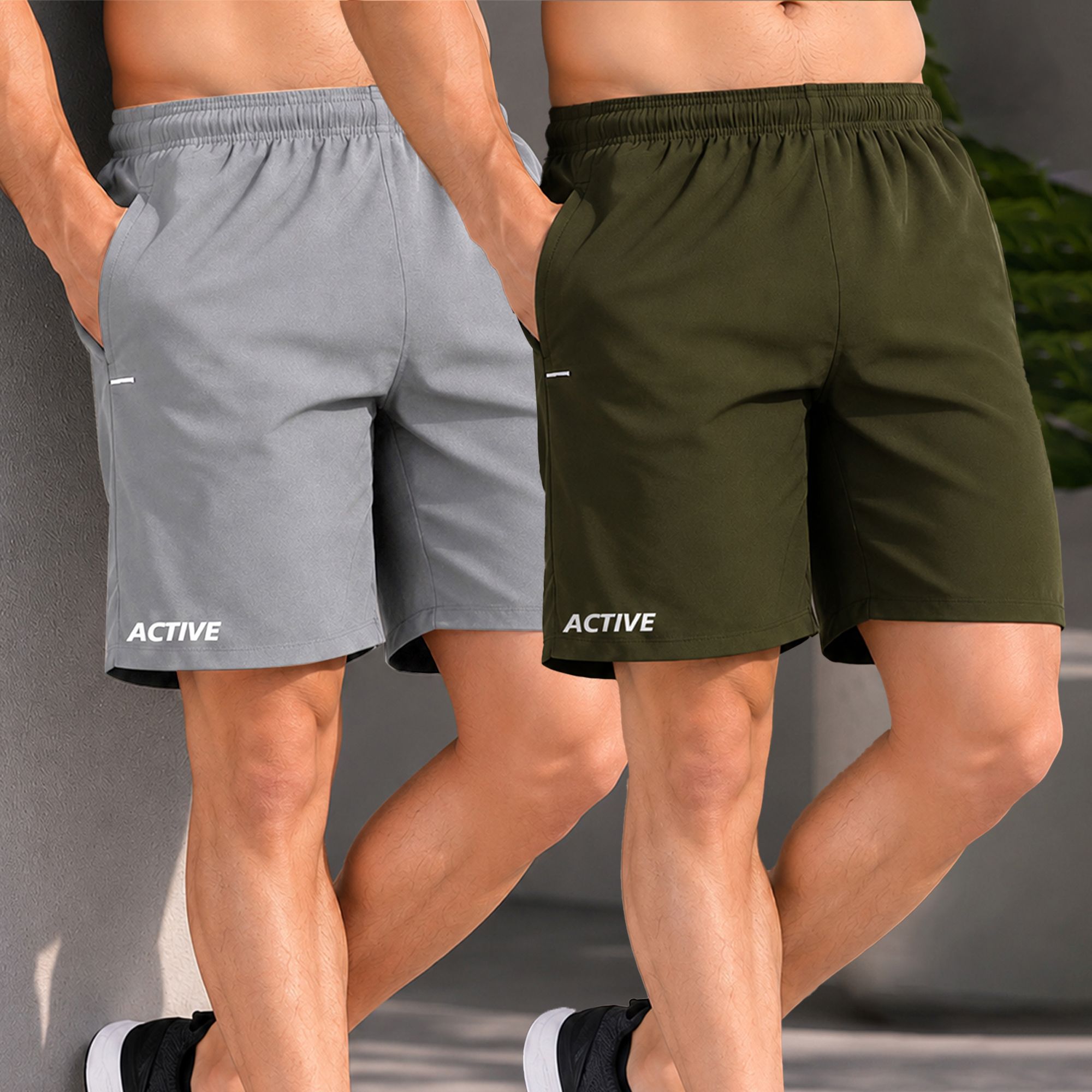 kayro Pack of 2 Solid Men Grey, Dark Green Casual Shorts-picture-15