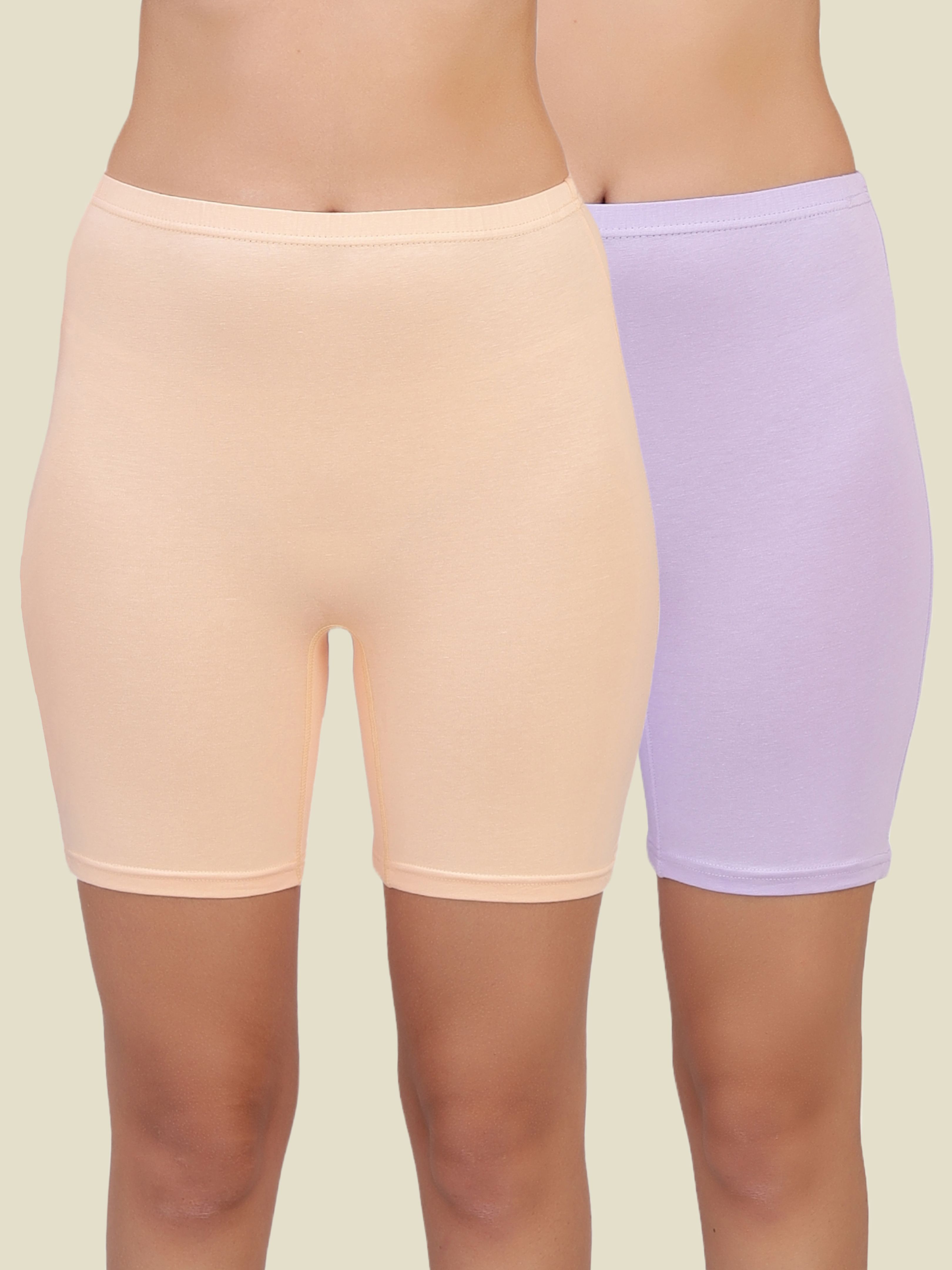 selfcare Pack of 2 Solid Women Purple, Beige Cycling Shorts, Gym Shorts, Night Shorts, Regular Shorts, Running Shorts-picture-32