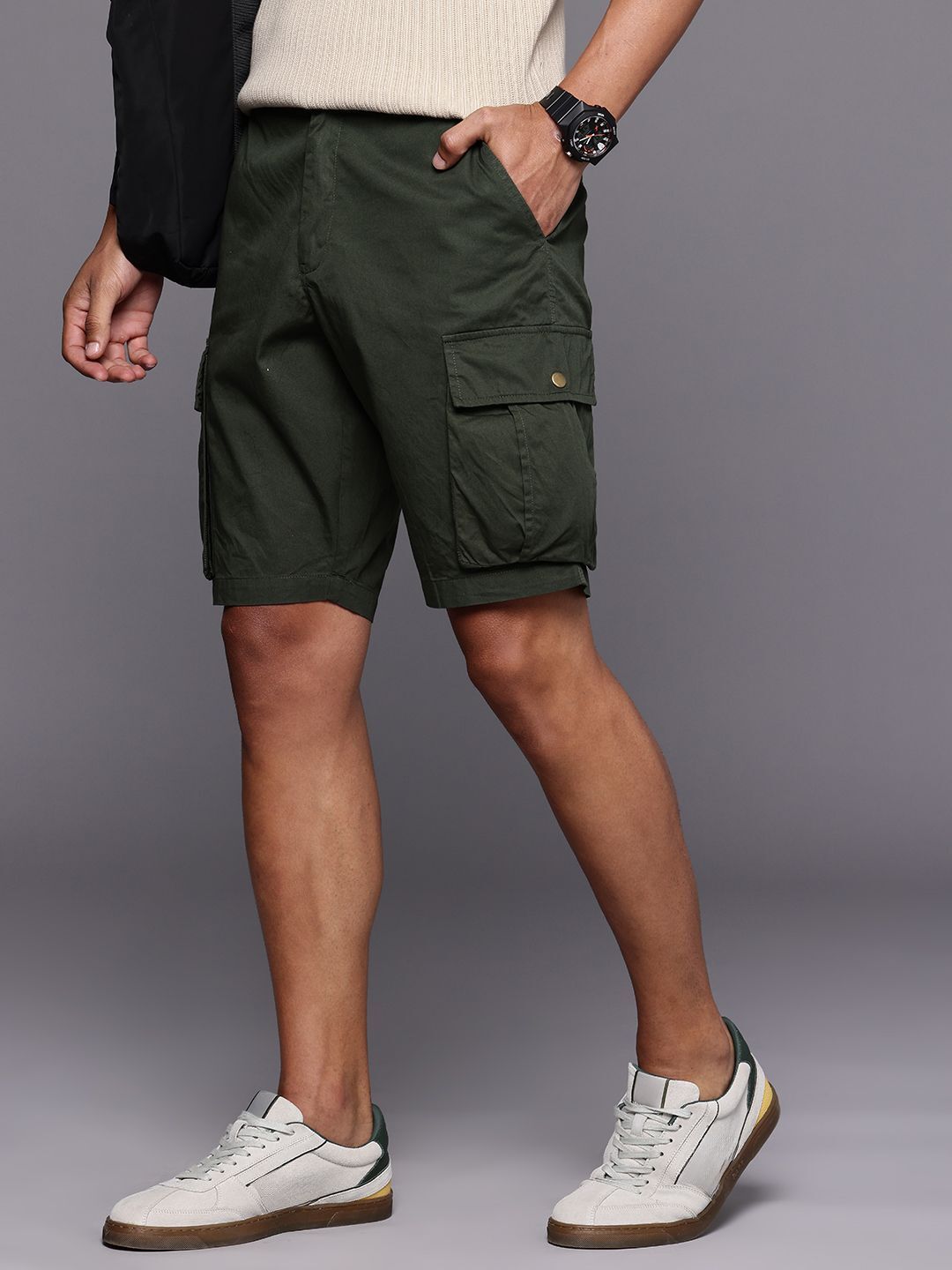 akimakash trend Solid Men Dark Green Cargo Shorts-picture-12
