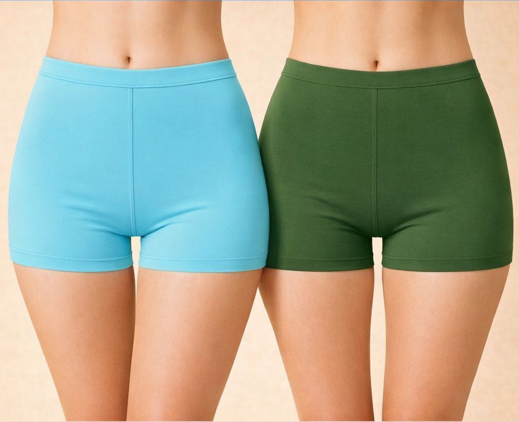 Pack of 2 Solid Women Dark Green Compression Shorts, Sports Shorts, Basic Shorts, Regular Shorts, Gym Shorts-image-47