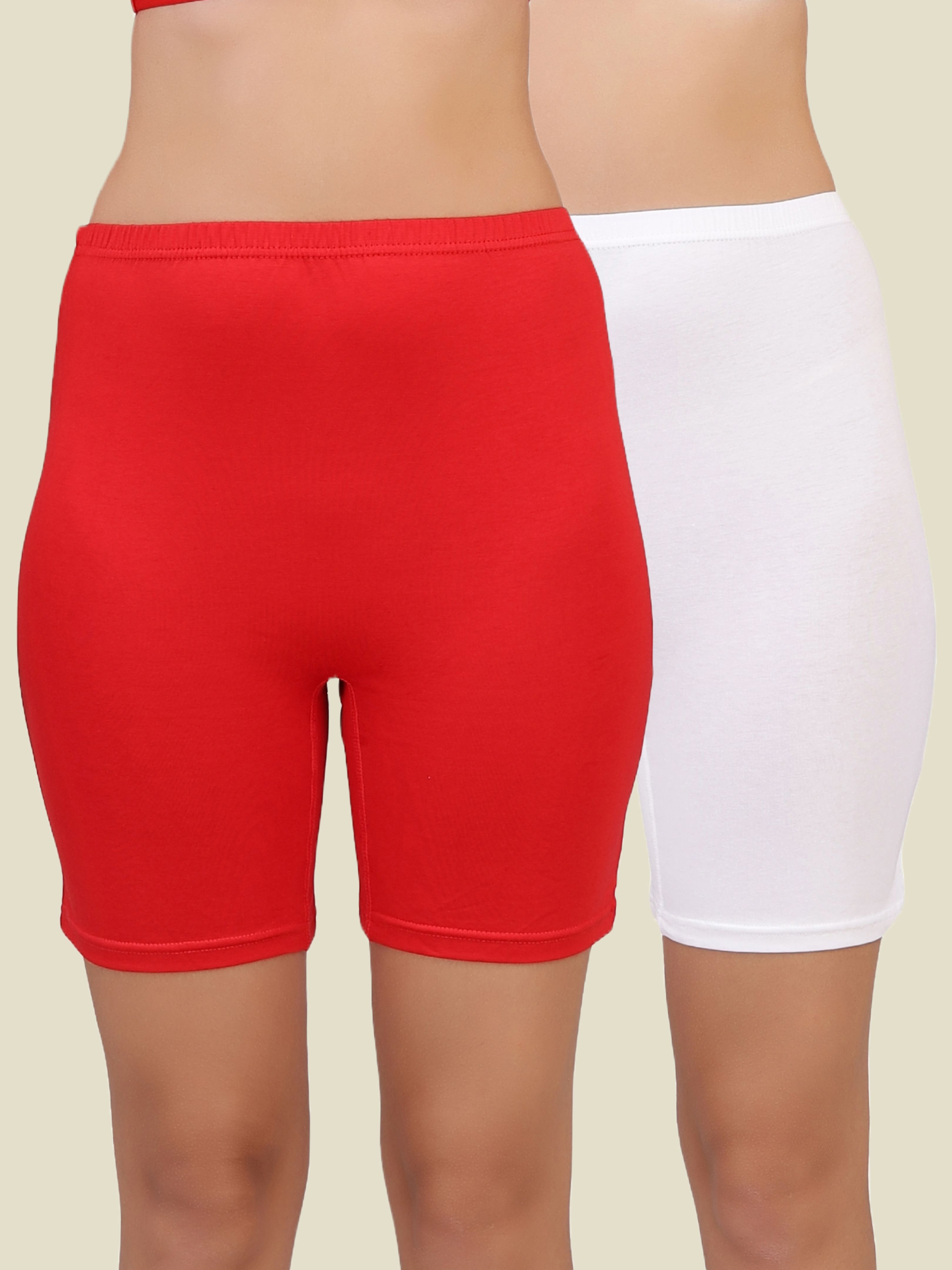 selfcare Pack of 2 Solid Women Red, White Cycling Shorts, Gym Shorts, Night Shorts, Regular Shorts, Running Shorts-picture-24