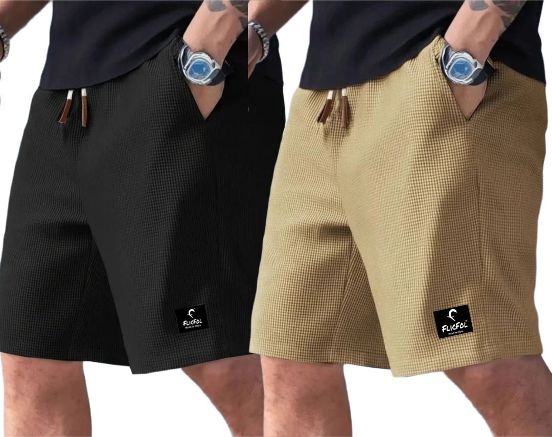 flicfol Pack of 2 Self Design Men Multicolor Regular Shorts-picture-21