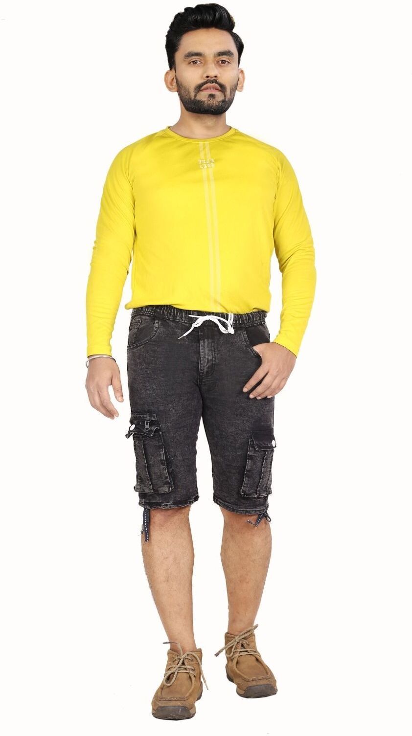 qfa Dyed/Washed Men Denim Black Denim Shorts-picture-37