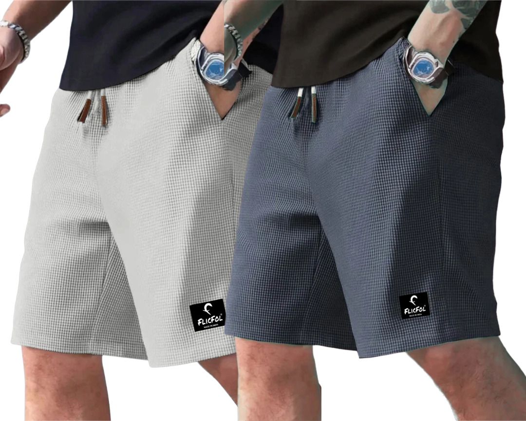 flicfol Pack of 2 Self Design Men Multicolor Regular Shorts-picture-11