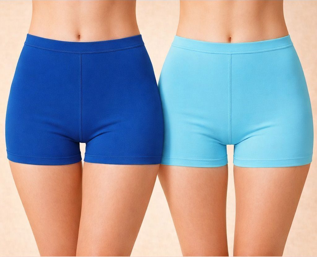 the klowt co Pack of 2 Solid Women Blue Compression Shorts, Sports Shorts-picture-34