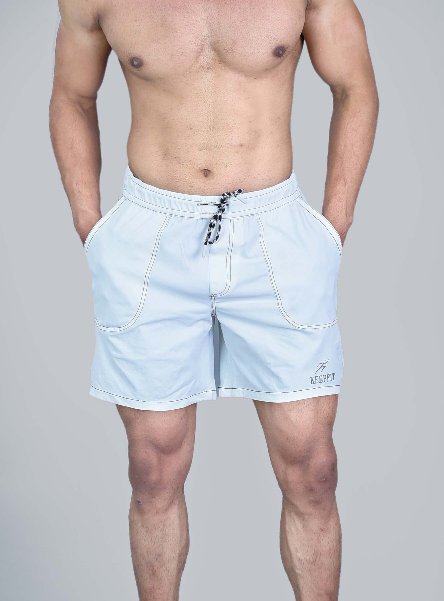 keepfit men's white swimming shorts with 3 pockets Solid Men Swim Bottom White Swimsuit-picture-19