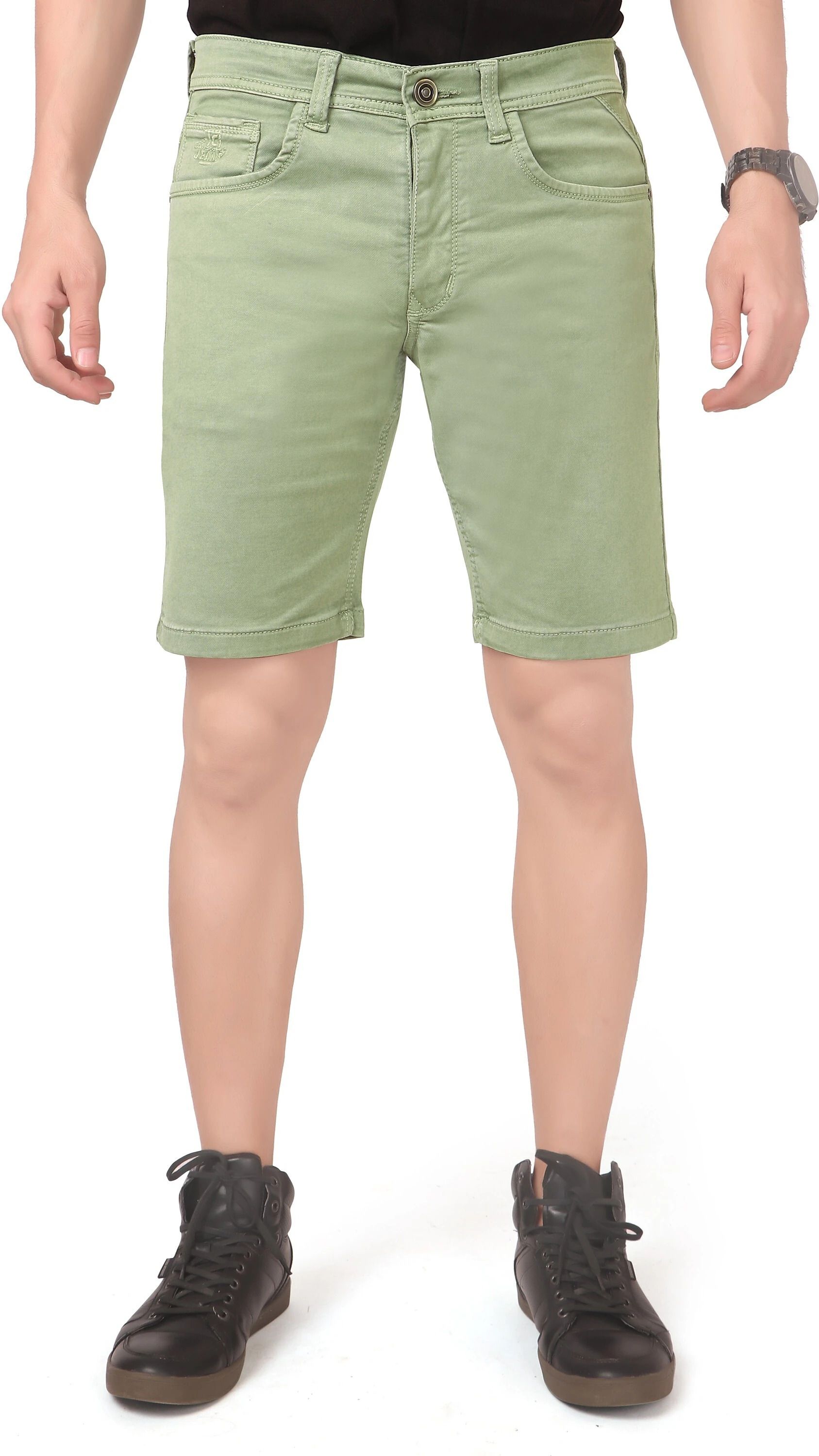 tci Solid Men Light Green Denim Shorts-picture-12