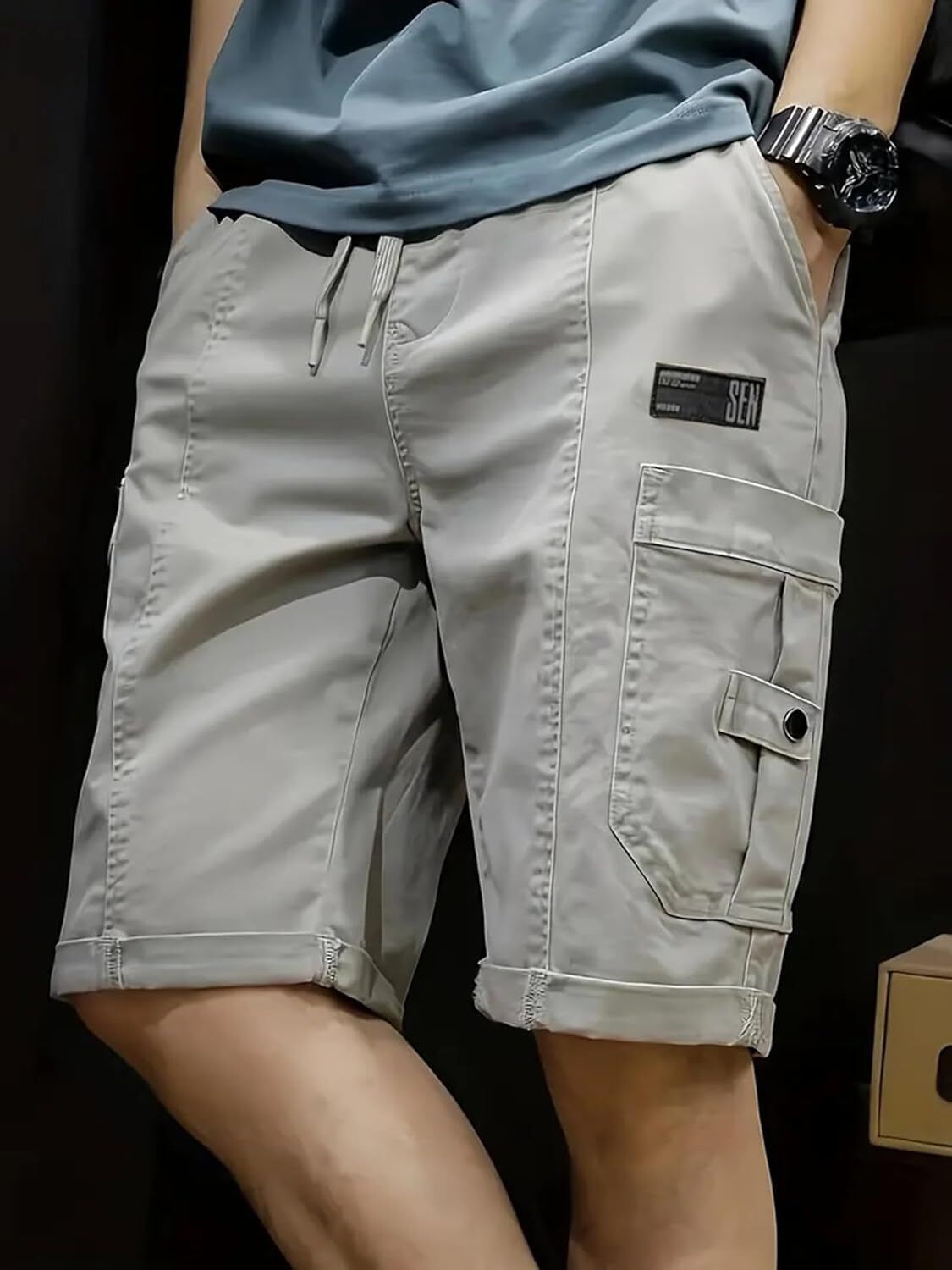zartha Solid Men Grey Cargo Shorts-picture-39