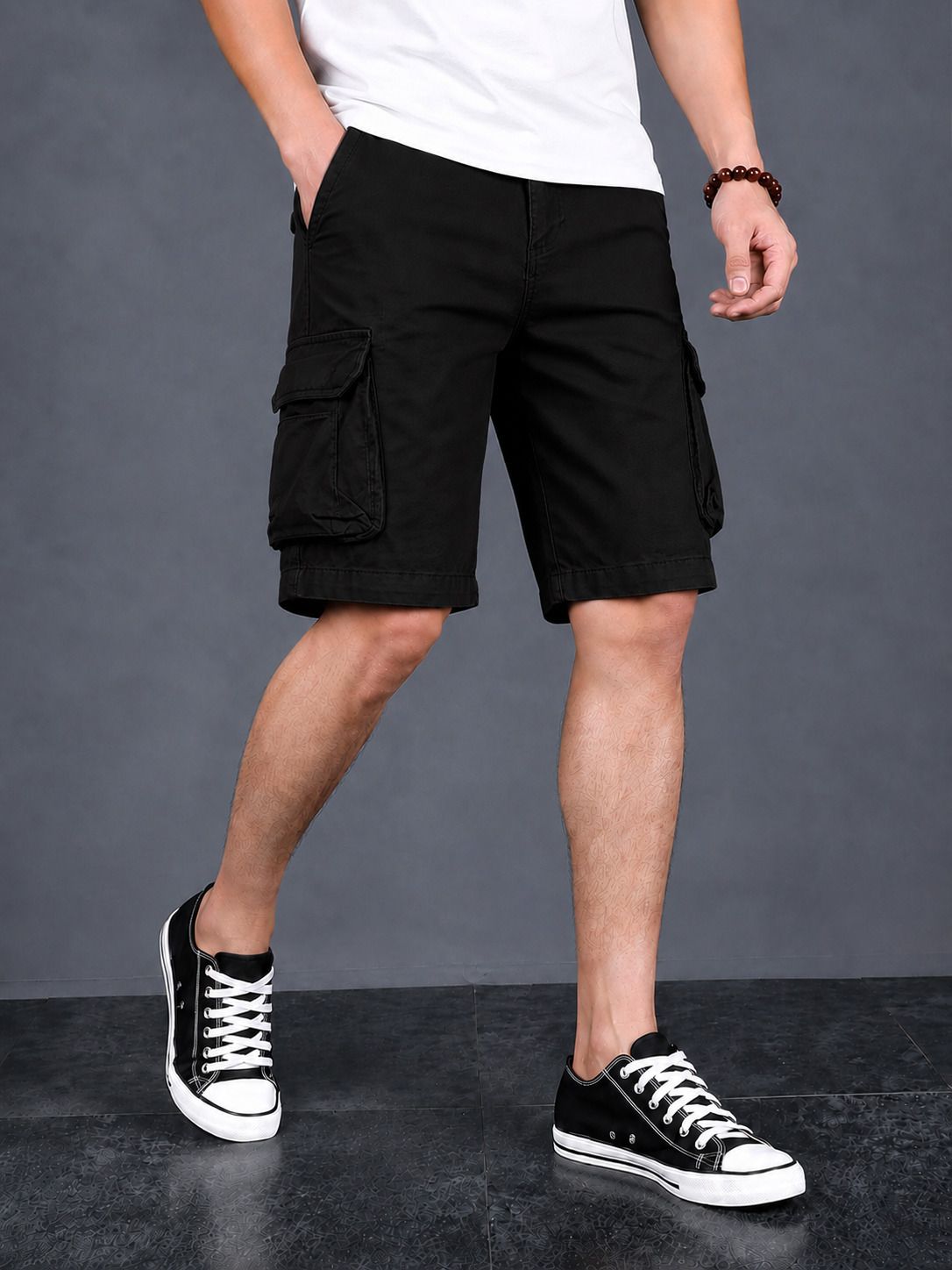 combraided Solid Men Black Casual Shorts-picture-31