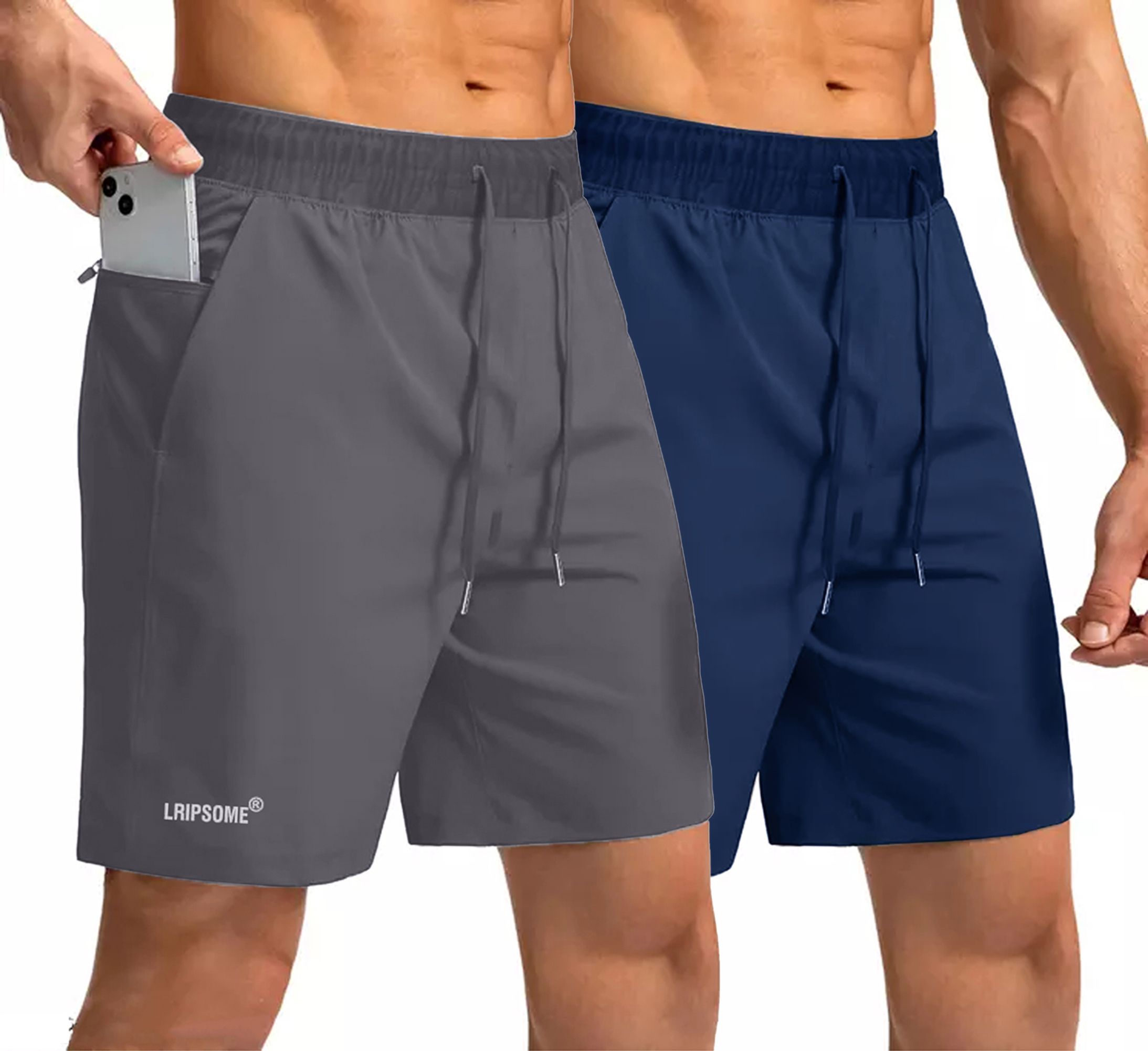 lripsome Pack of 2 Solid Men Grey, Dark Blue Regular Shorts-picture-21