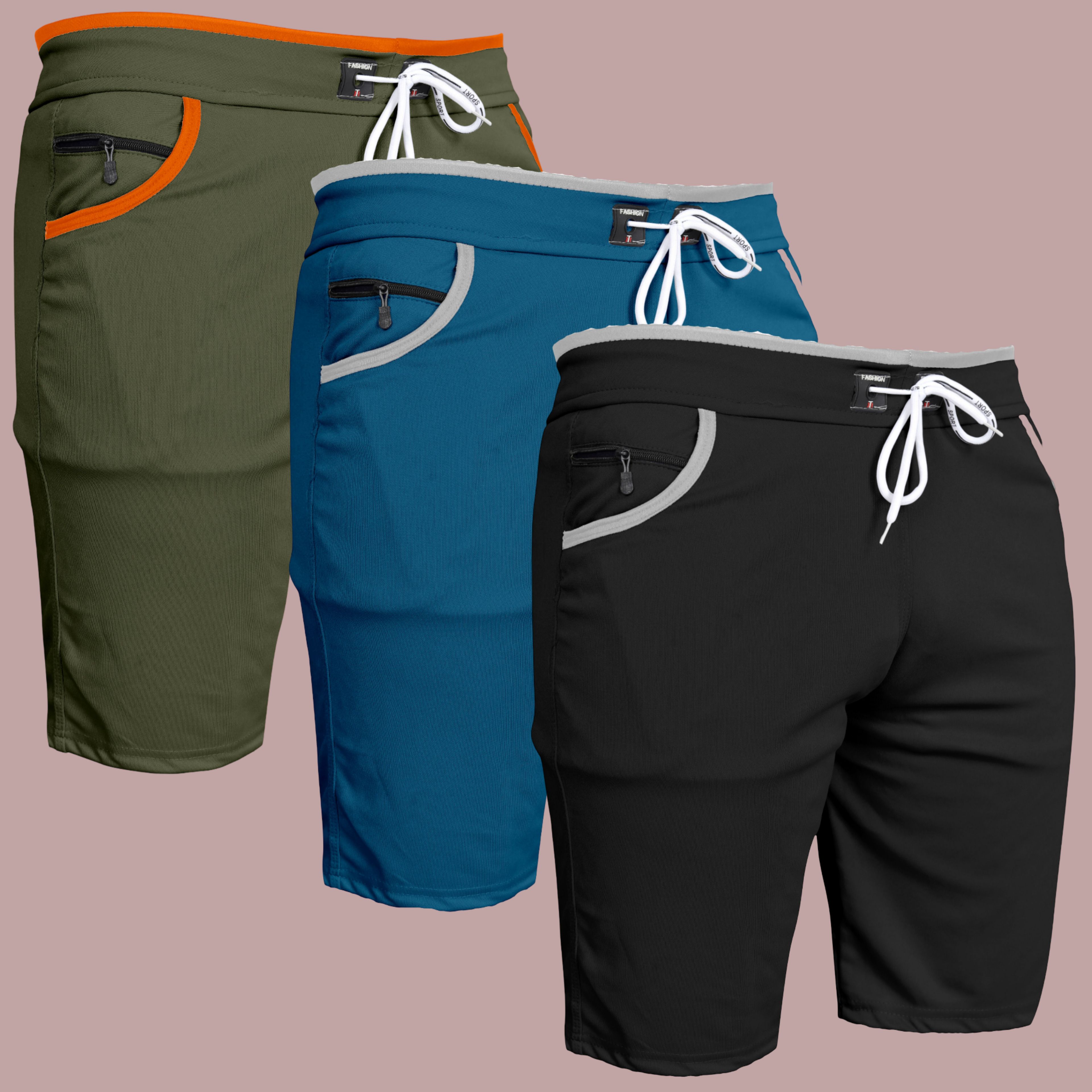 wereko Pack of 3 Solid Men Light Blue, Green, Black Casual Shorts-picture-14