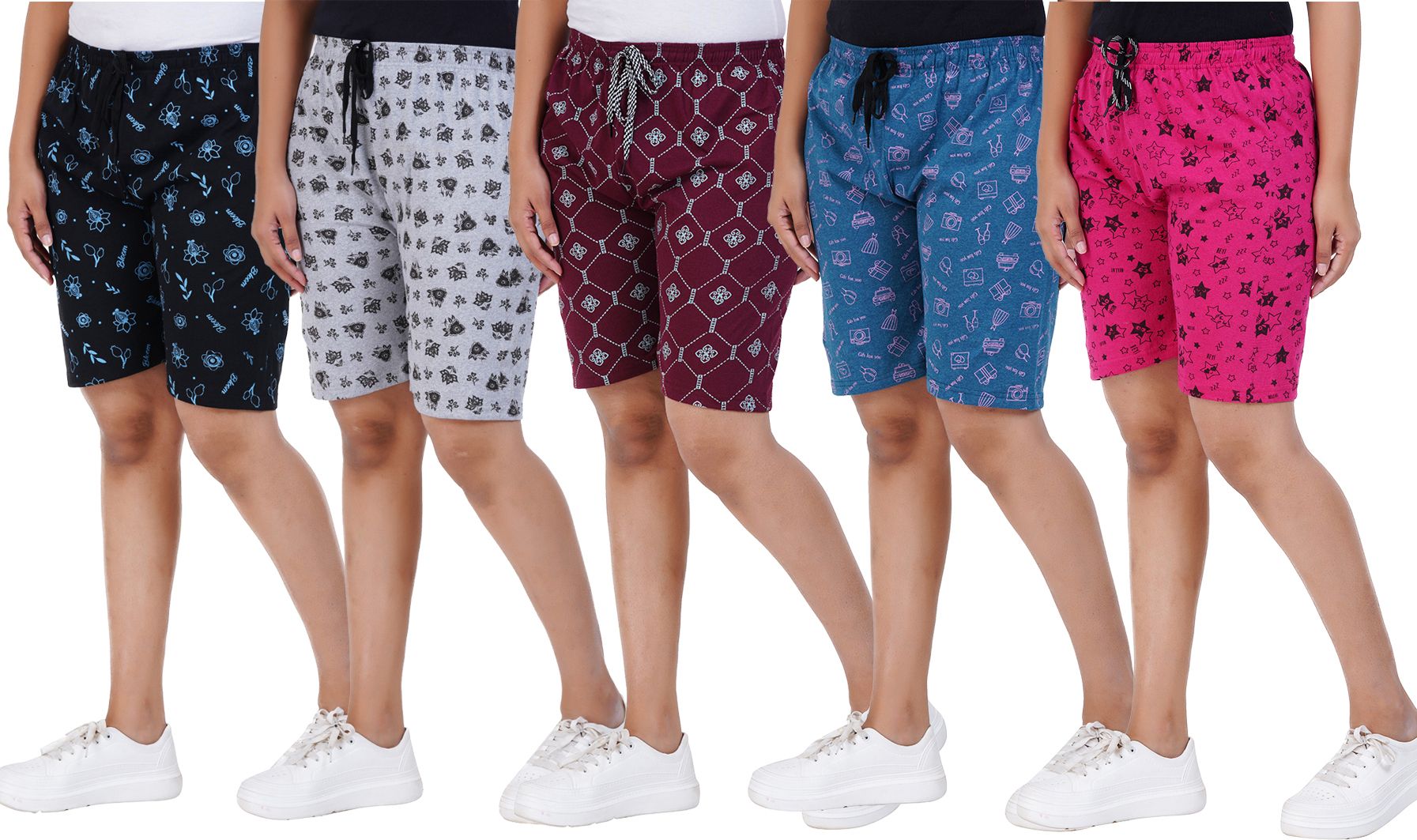 afra Pack of 5 Printed Women Multicolor Casual Shorts-picture-7