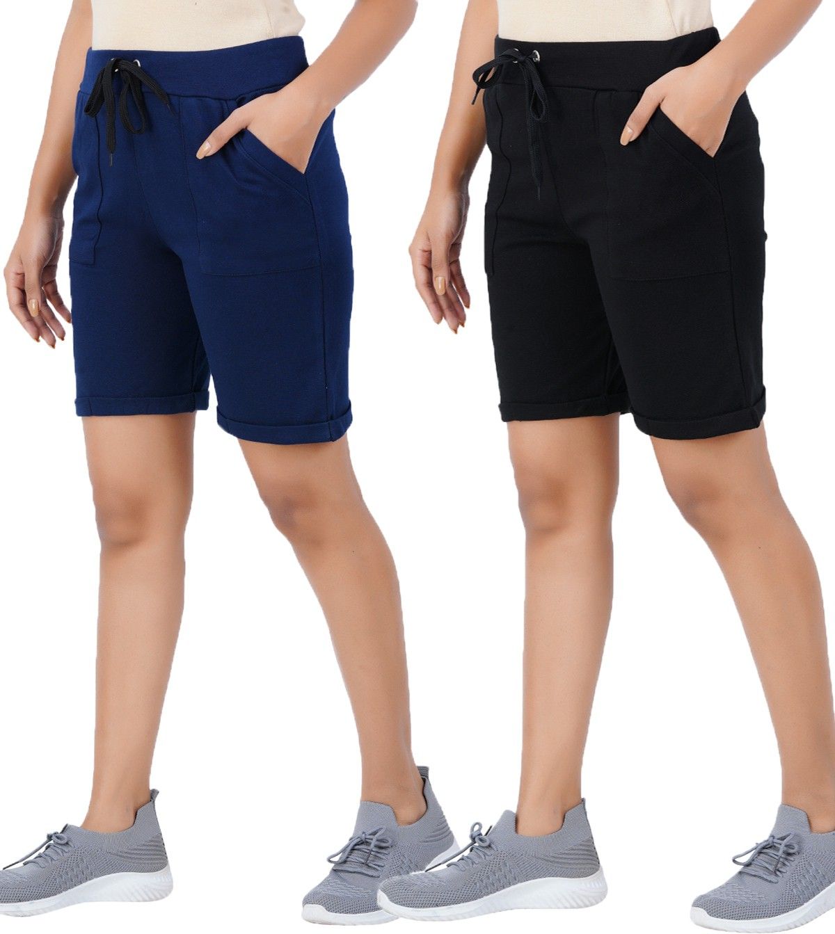 thirteen eleven Pack of 2 Solid Women Dark Blue, Black Regular Shorts-picture-12