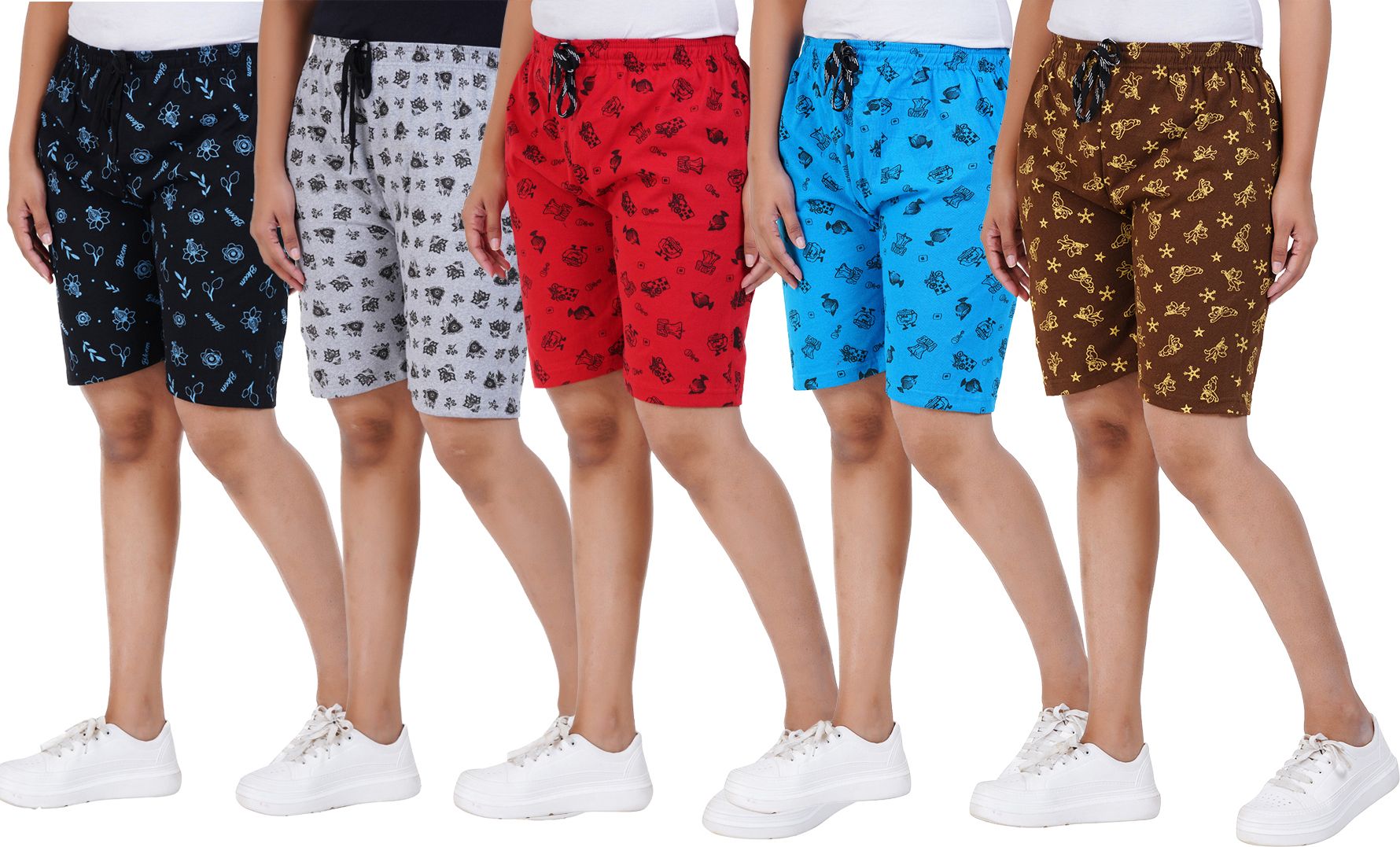 afra Pack of 5 Printed Women Multicolor Casual Shorts-picture-8