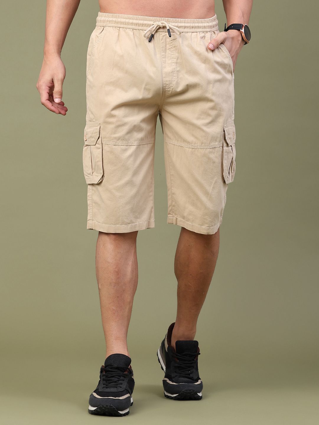 limeroad Solid Men Beige Cargo Shorts-picture-10