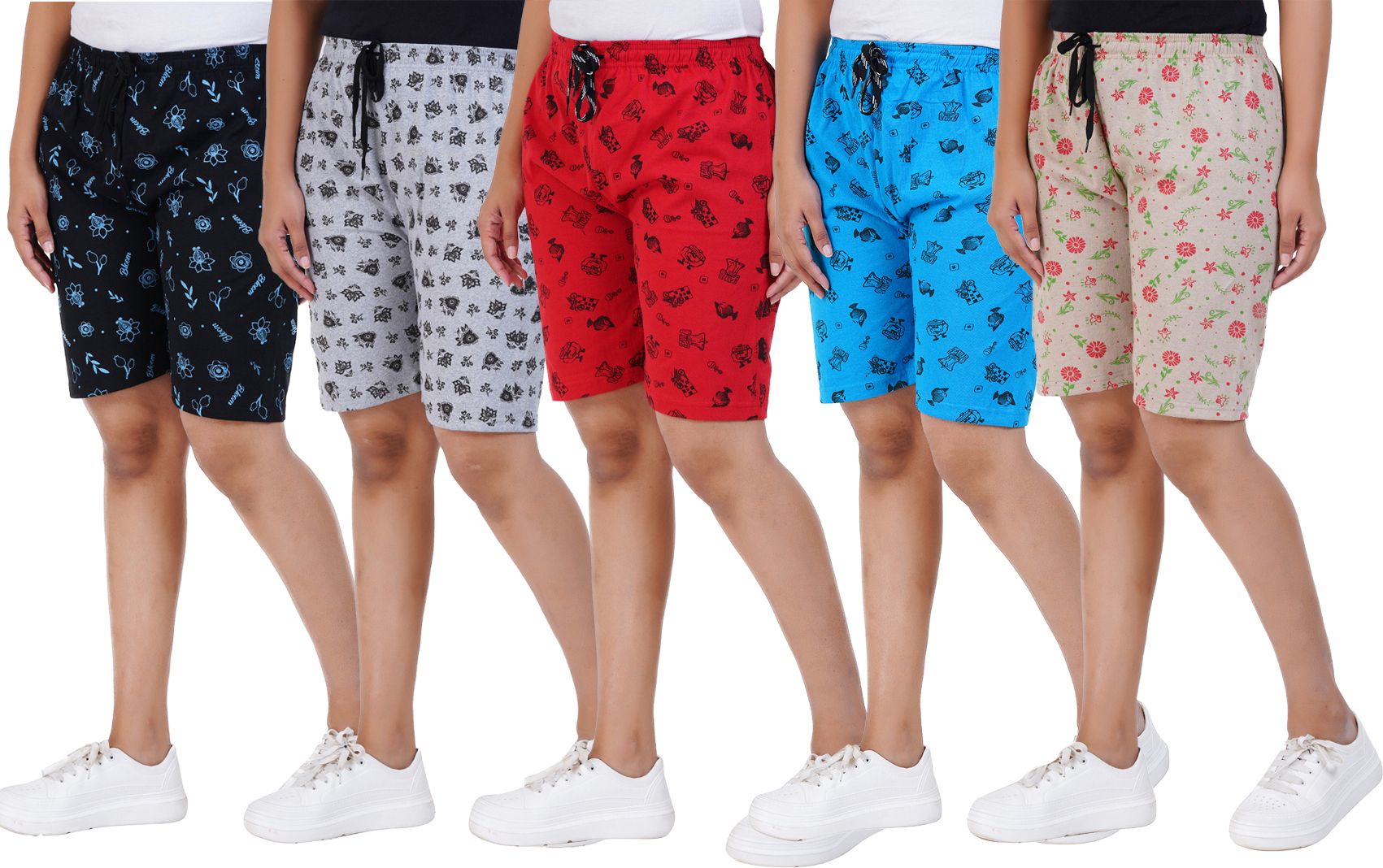 houseofcommon Pack of 5 Printed Women Multicolor Beach Shorts-picture-33