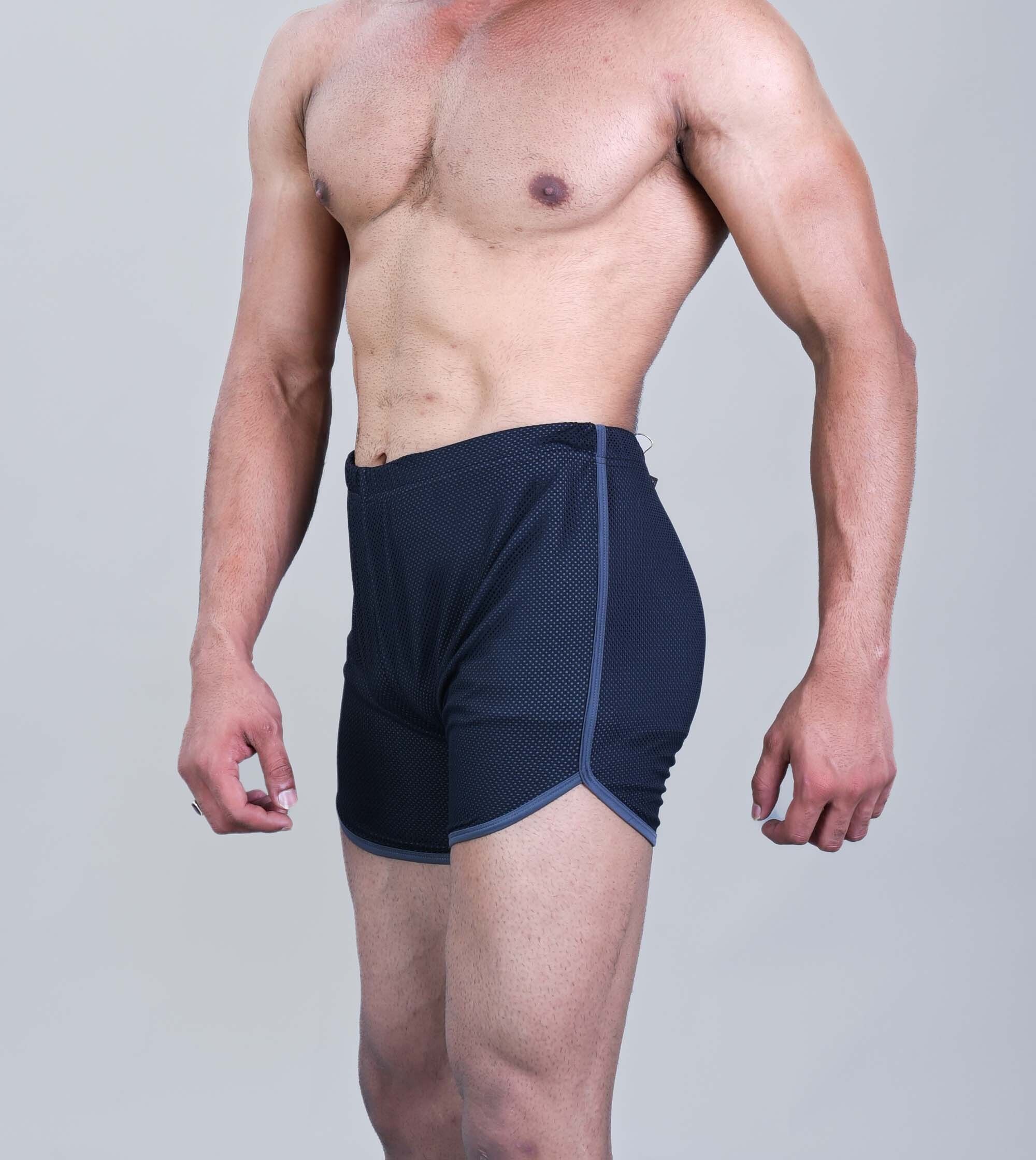 men's grey-black mesh swim shorts Solid Men Swim Bottom Grey Swimsuit-image-5
