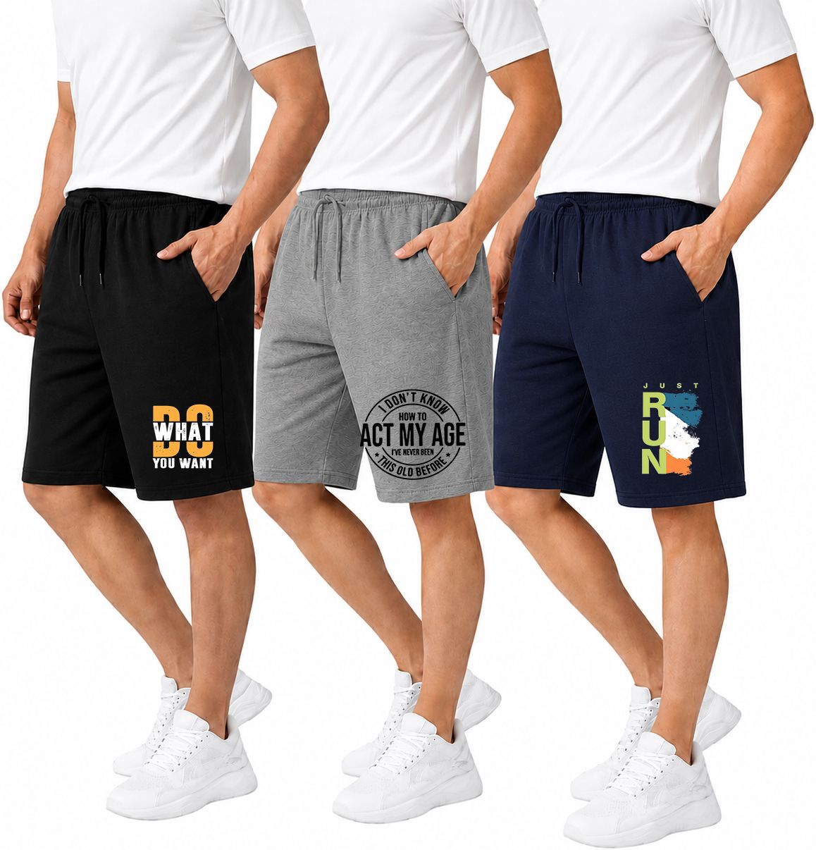 adsclothing Pack of 3 Solid, Graphic Print Men Dark Blue Casual Shorts-picture-45