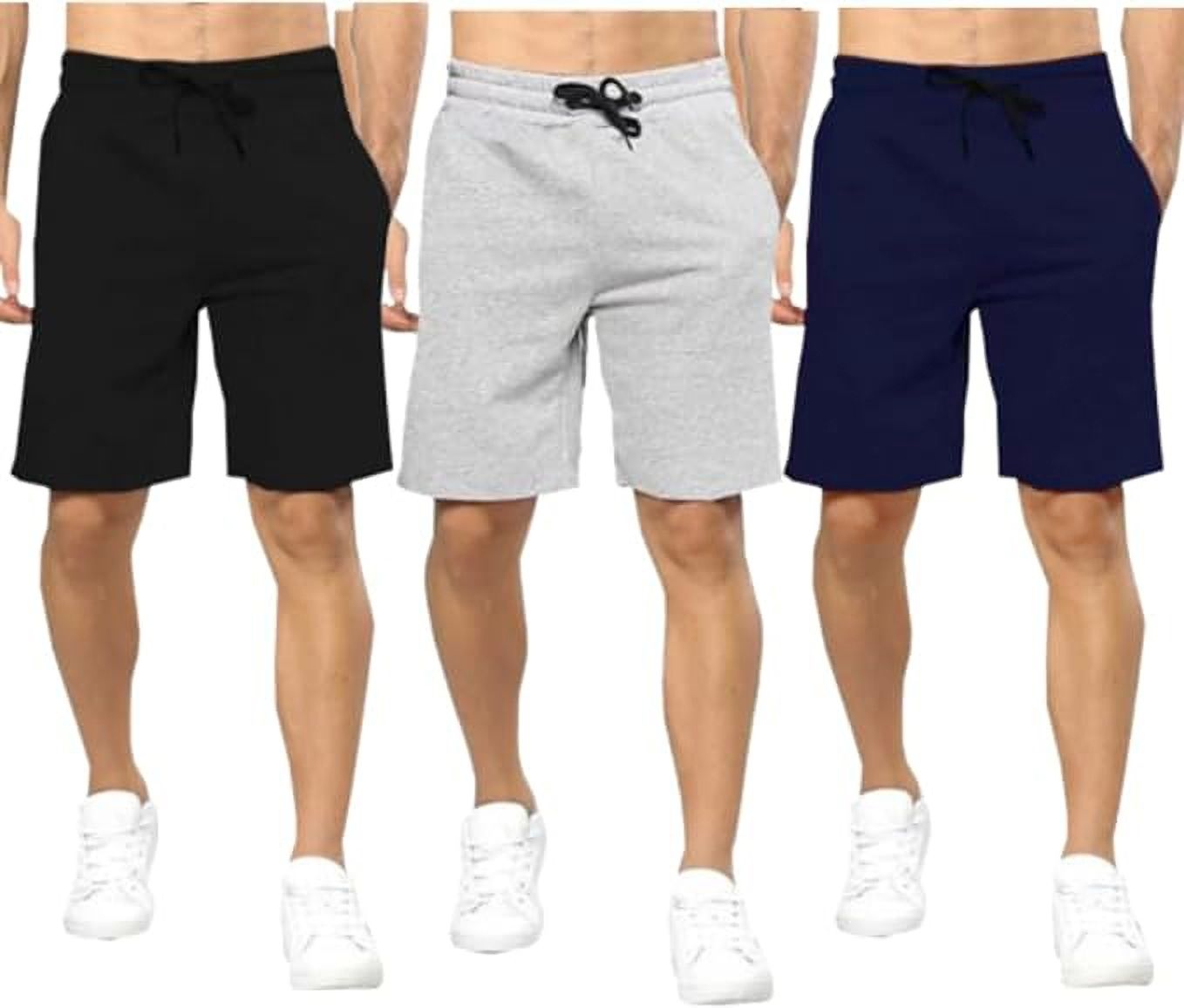 tenrun Pack of 3 Solid Men Dark Blue, Grey, Black Casual Shorts-picture-10