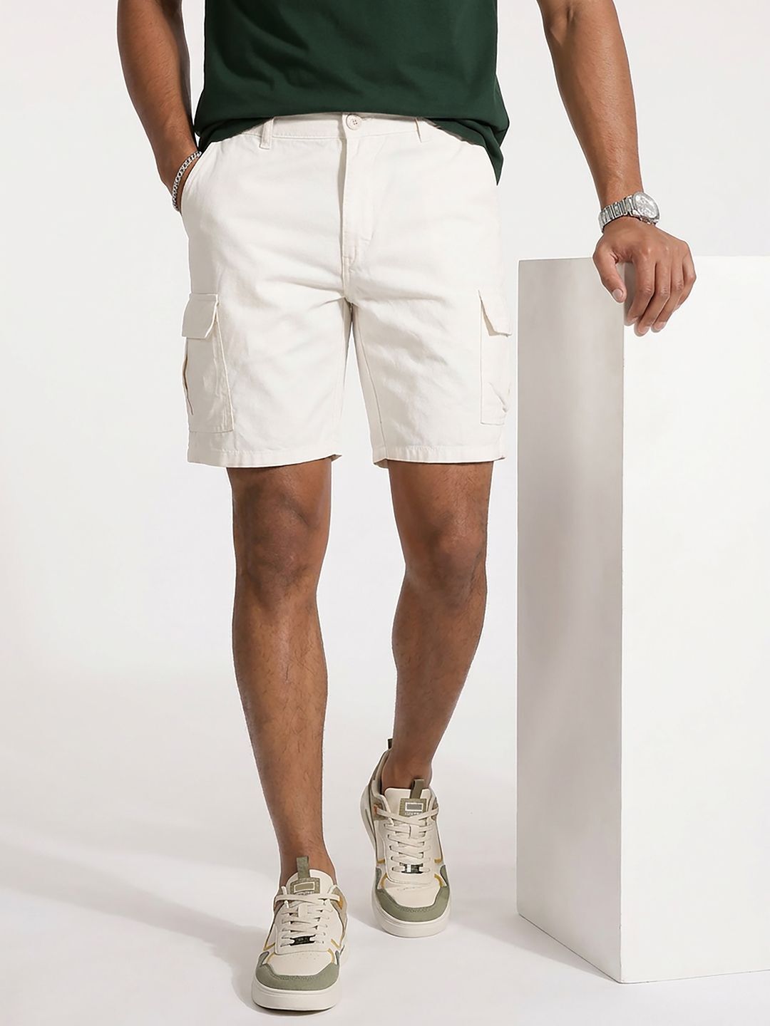 roadster Solid Men White Cargo Shorts-picture-11