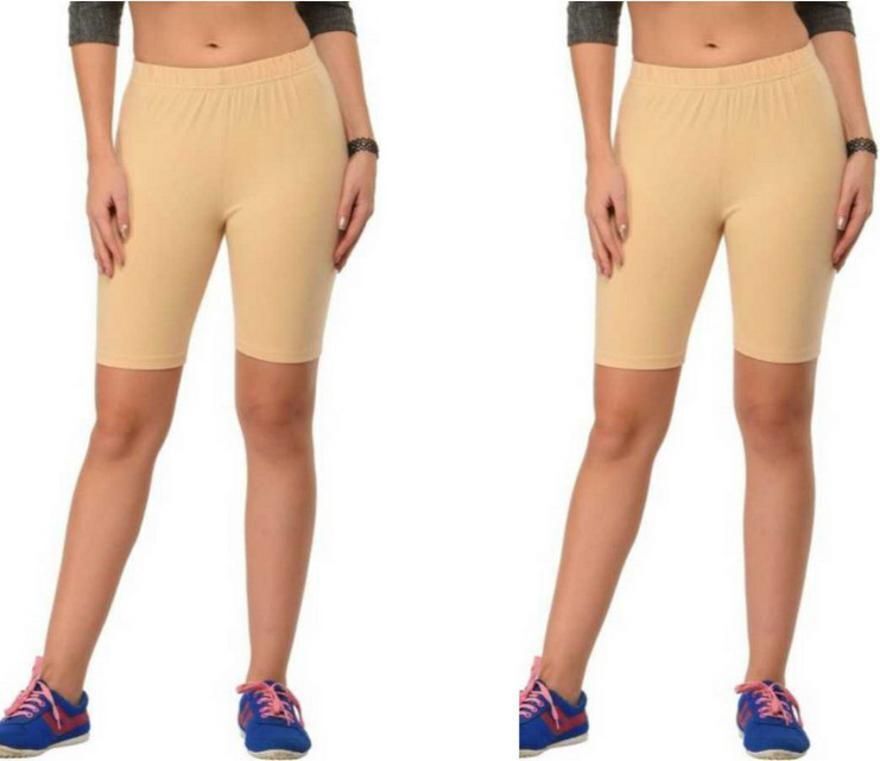 the klowt co Pack of 2 Solid Women Beige Cycling Shorts-picture-32