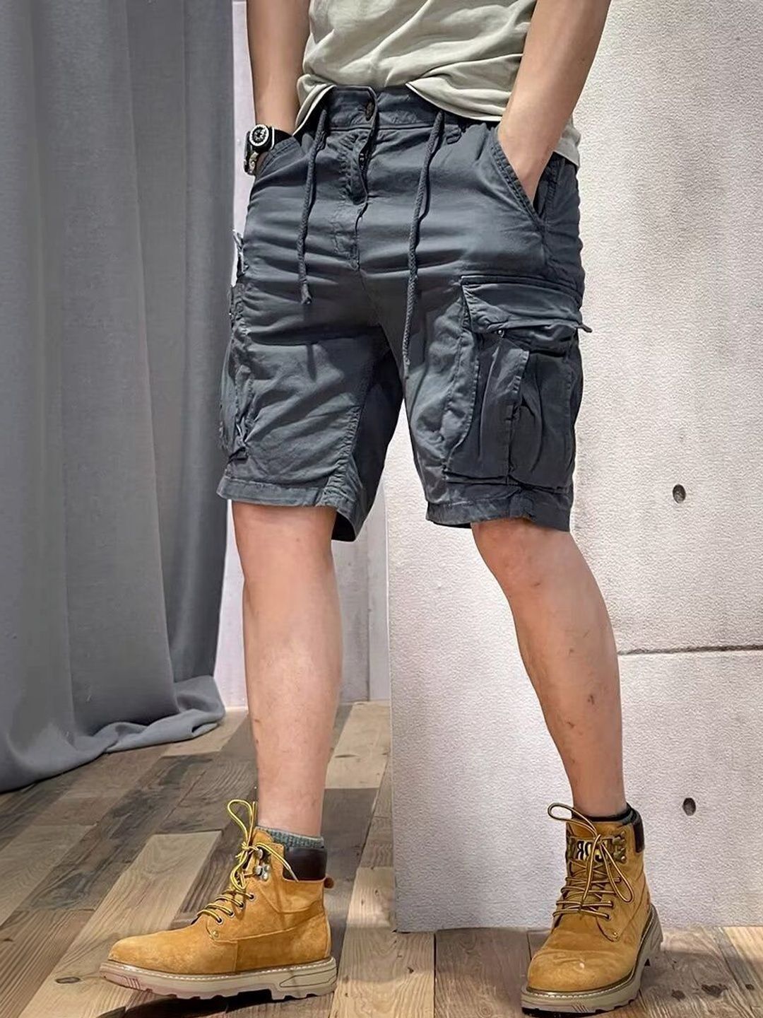 suo Solid Men Black Cargo Shorts-picture-27
