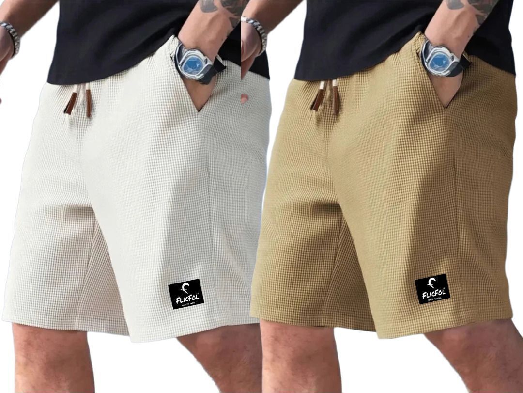 flicfol Pack of 2 Self Design Men Multicolor Regular Shorts-picture-44