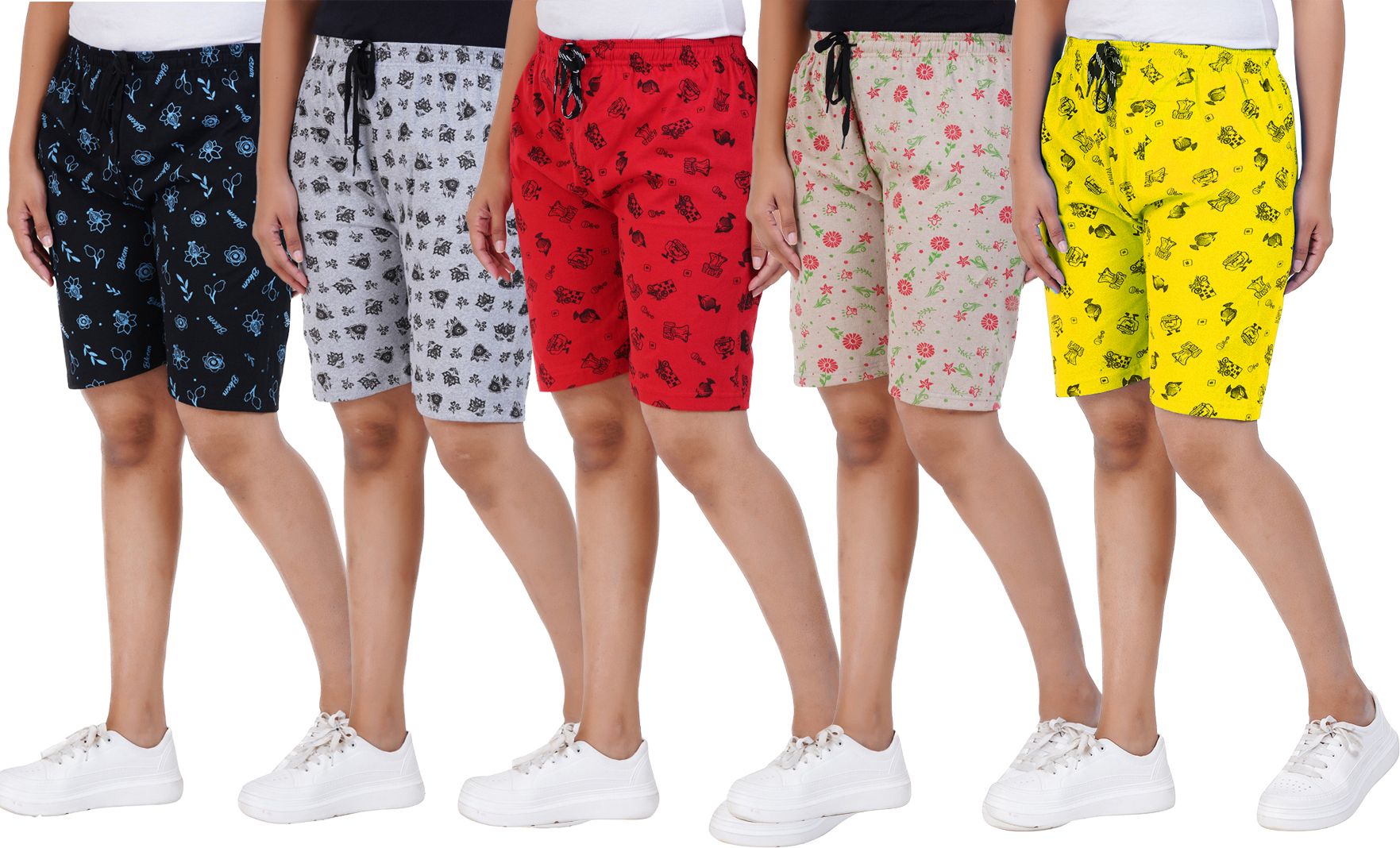 houseofcommon Pack of 5 Printed Women Multicolor Beach Shorts-picture-40
