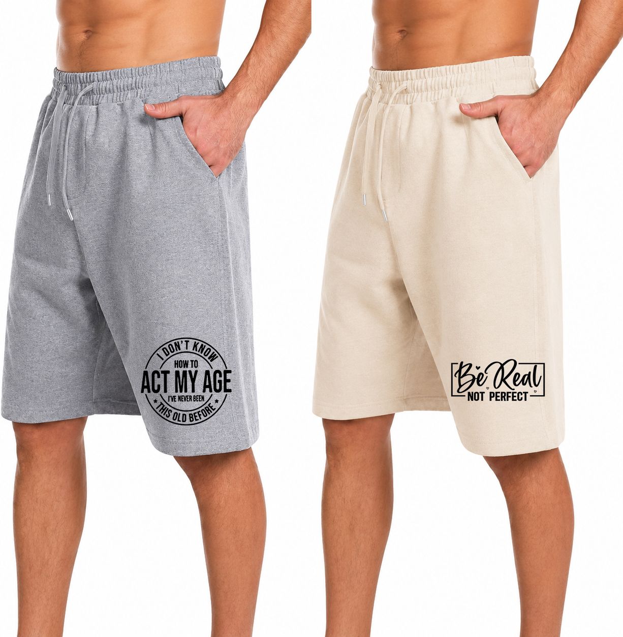 Pack of 2 Solid, Graphic Print Men Grey, Beige Casual Shorts-image-2