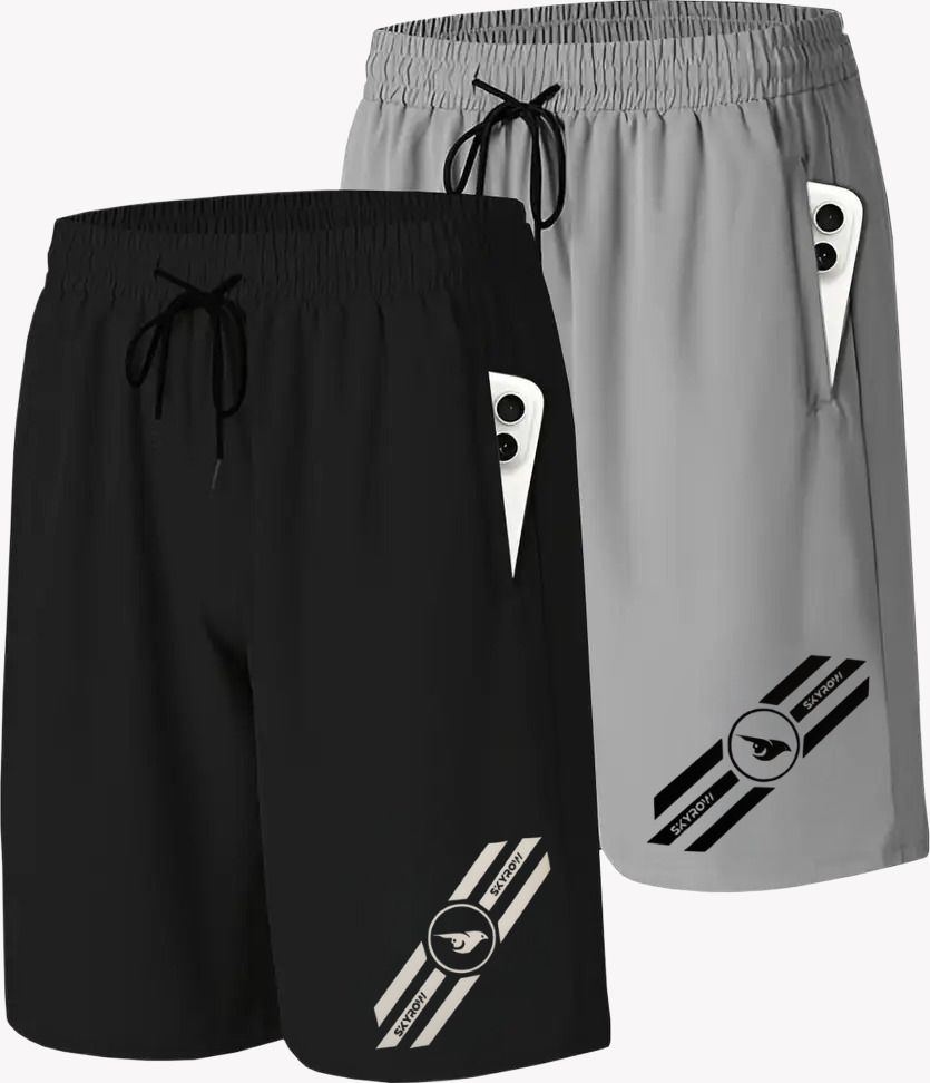 skyrow Pack of 2 Solid Men Multicolor Sports Shorts-picture-11