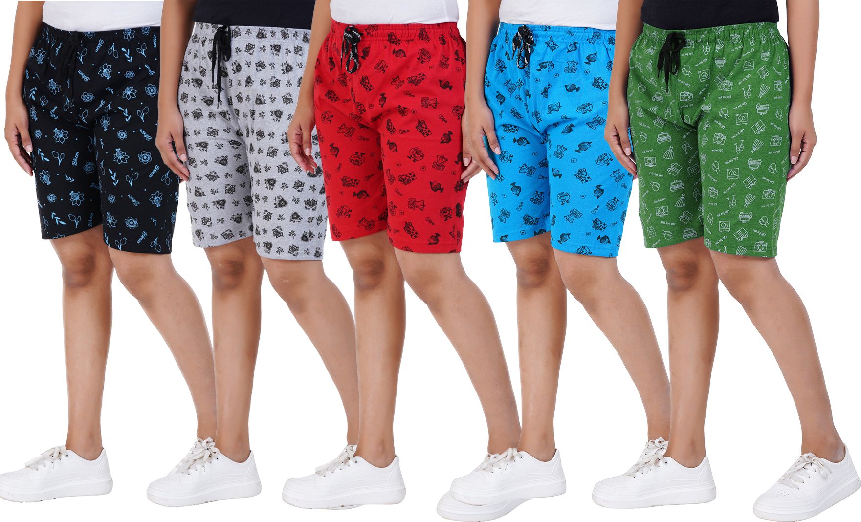 Pack of 5 Printed Women Multicolor Basic Shorts-image-4