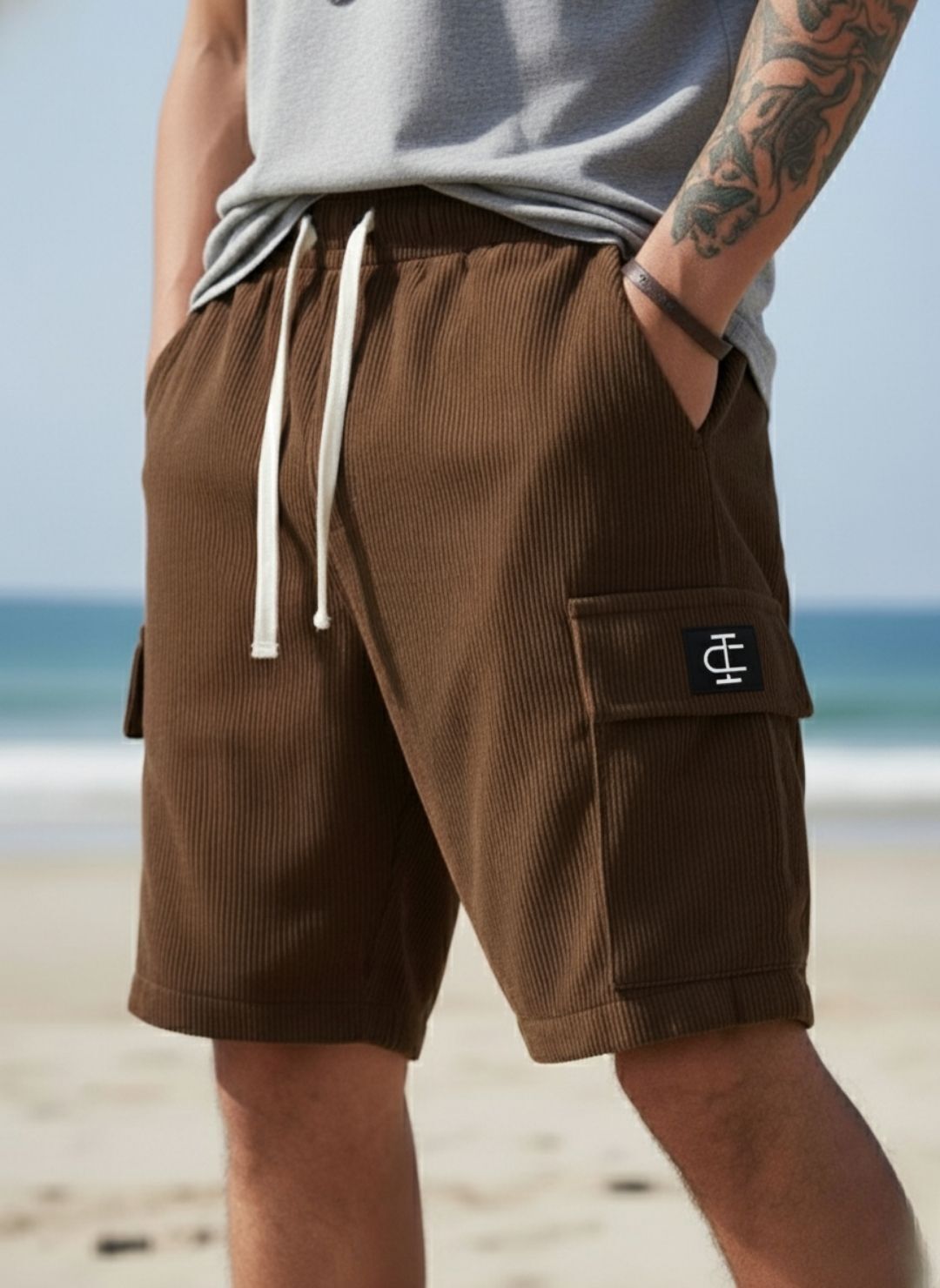 indiclub Self Design Men Brown Cargo Shorts-picture-28