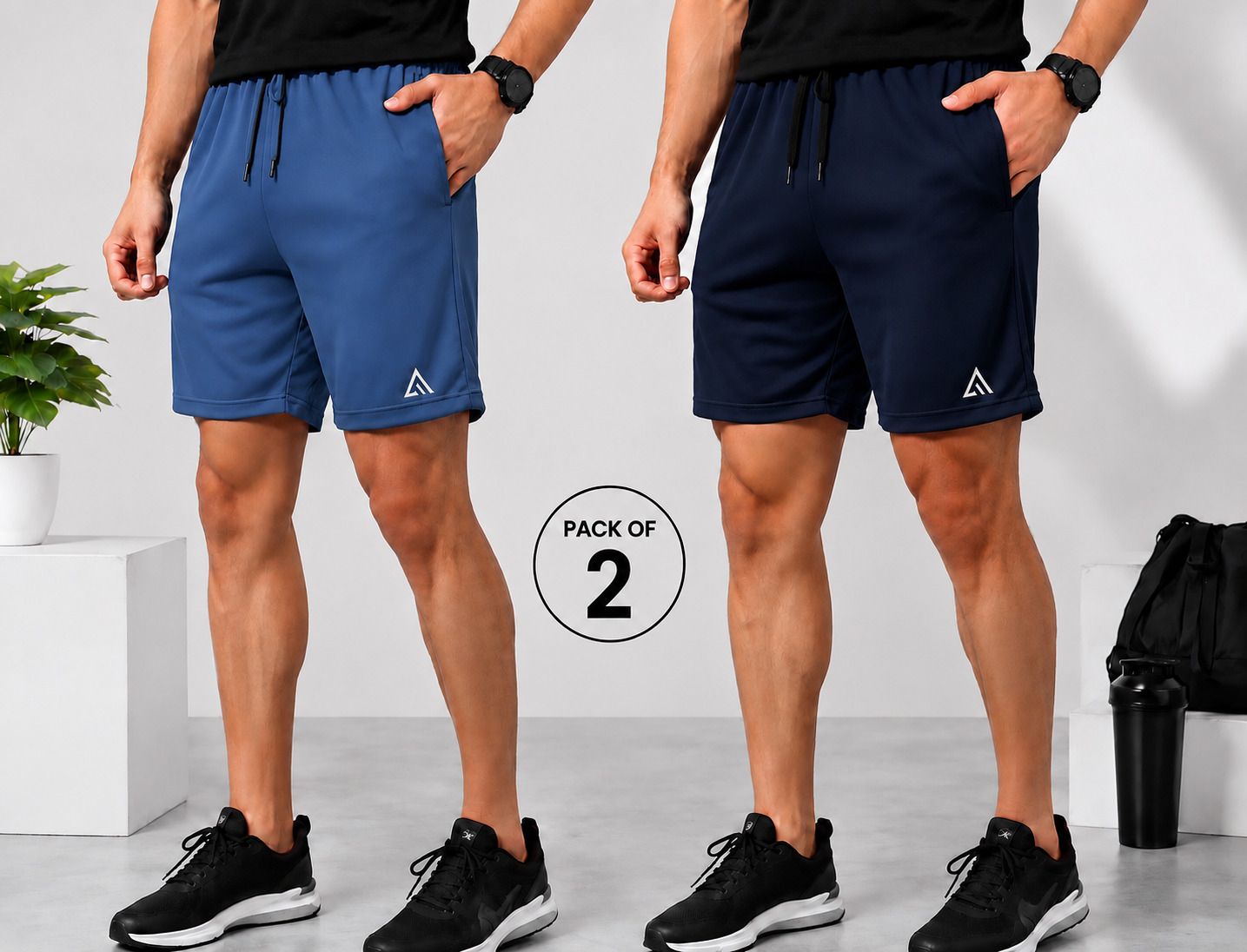 Pack of 2 Solid Men Blue Gym Shorts, Running Shorts, Sports Shorts, Casual Shorts-image-6