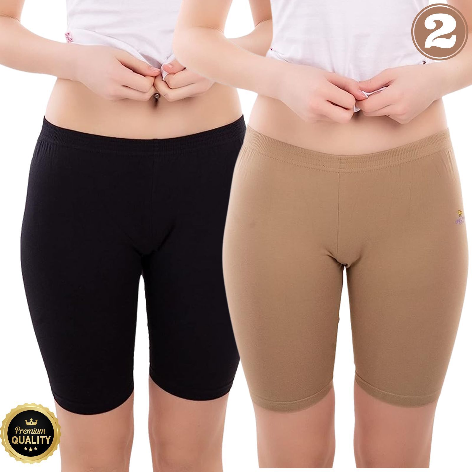insoul Pack of 2 Solid Women Black, Beige Cycling Shorts, Compression Shorts-picture-10