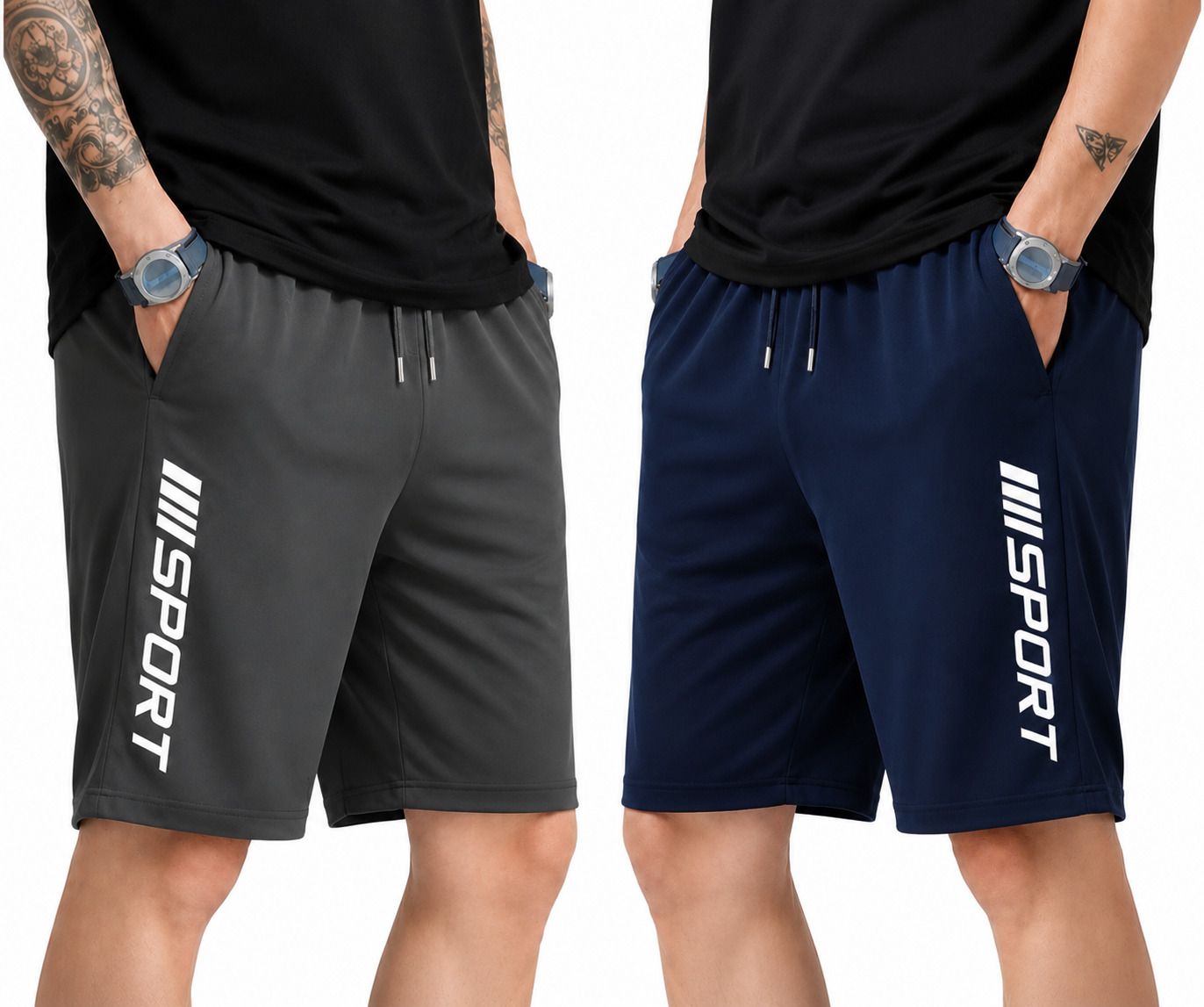 fitravon Pack of 2 Printed Men Dark Blue, Dark Grey Gym Shorts, Running Shorts, Sports Shorts, Casual Shorts-picture-48